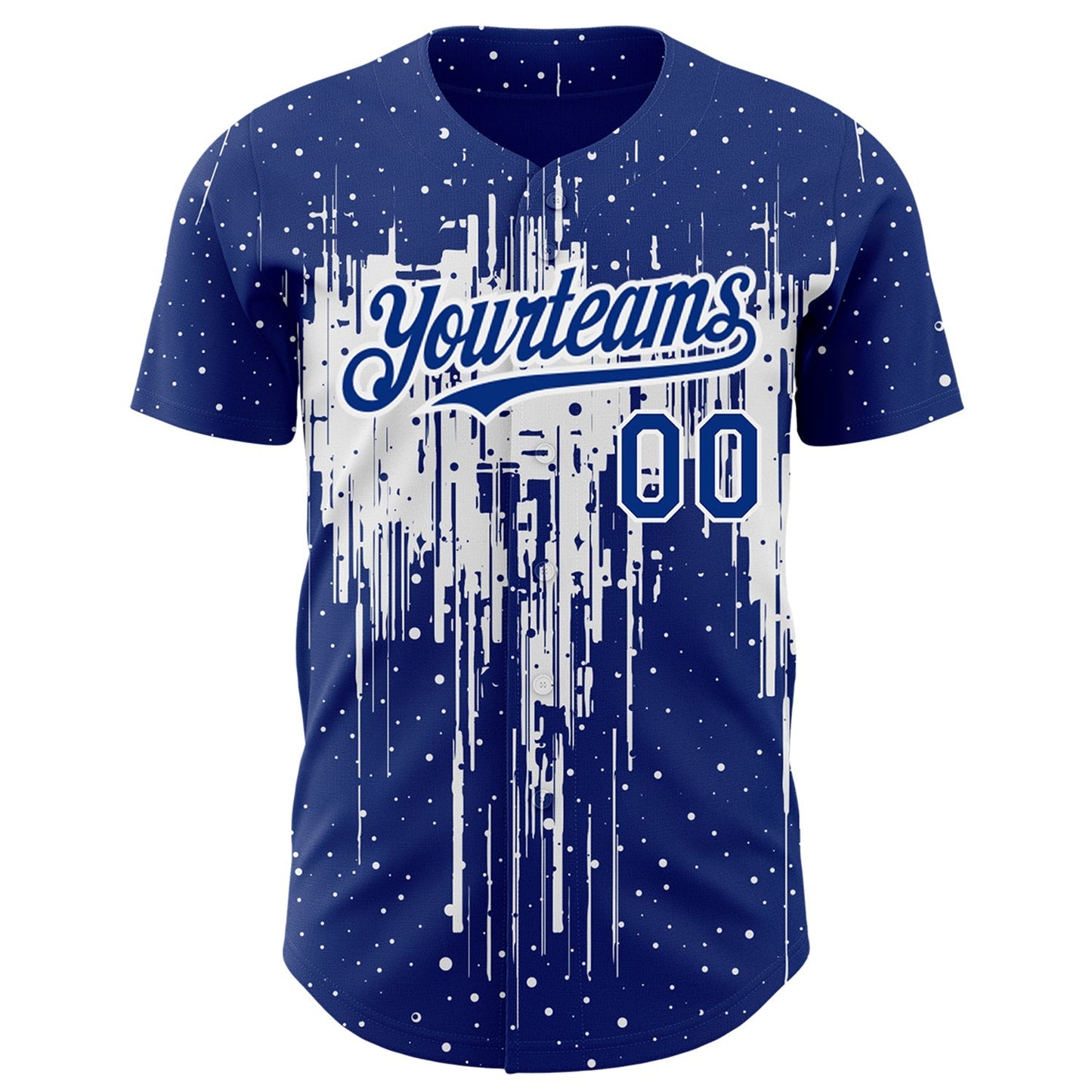 Custom Royal White 3D Pattern Design Dripping Splatter Art Authentic Baseball Jersey baseball jersey product view 2