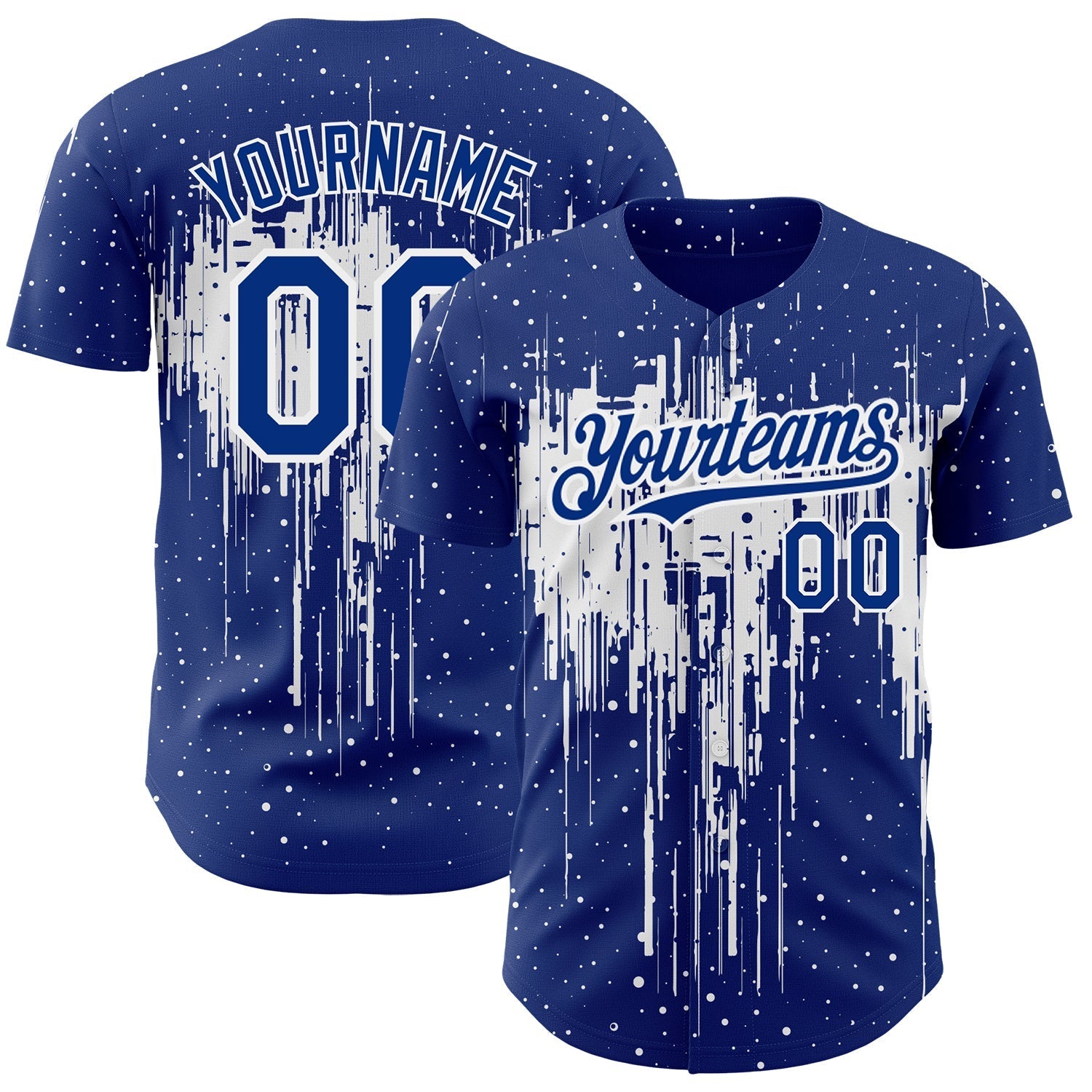 Custom Royal White 3D Pattern Design Dripping Splatter Art Authentic Baseball Jersey baseball jersey product view 1
