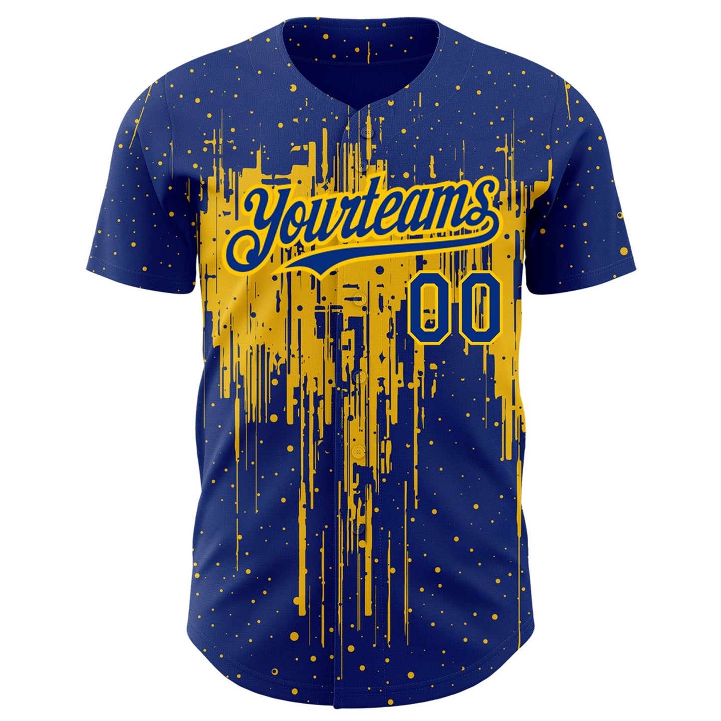 Custom Royal Yellow 3D Pattern Design Dripping Splatter Art Authentic Baseball Jersey baseball jersey product view 2