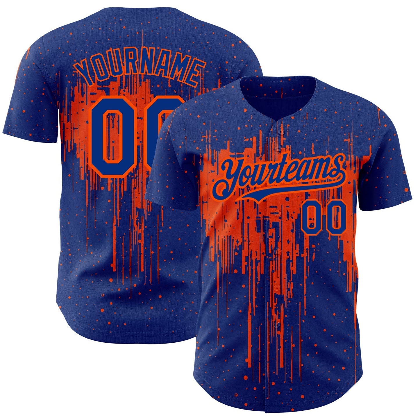 Custom Royal Orange 3D Pattern Design Dripping Splatter Art Authentic Baseball Jersey baseball jersey product view 1