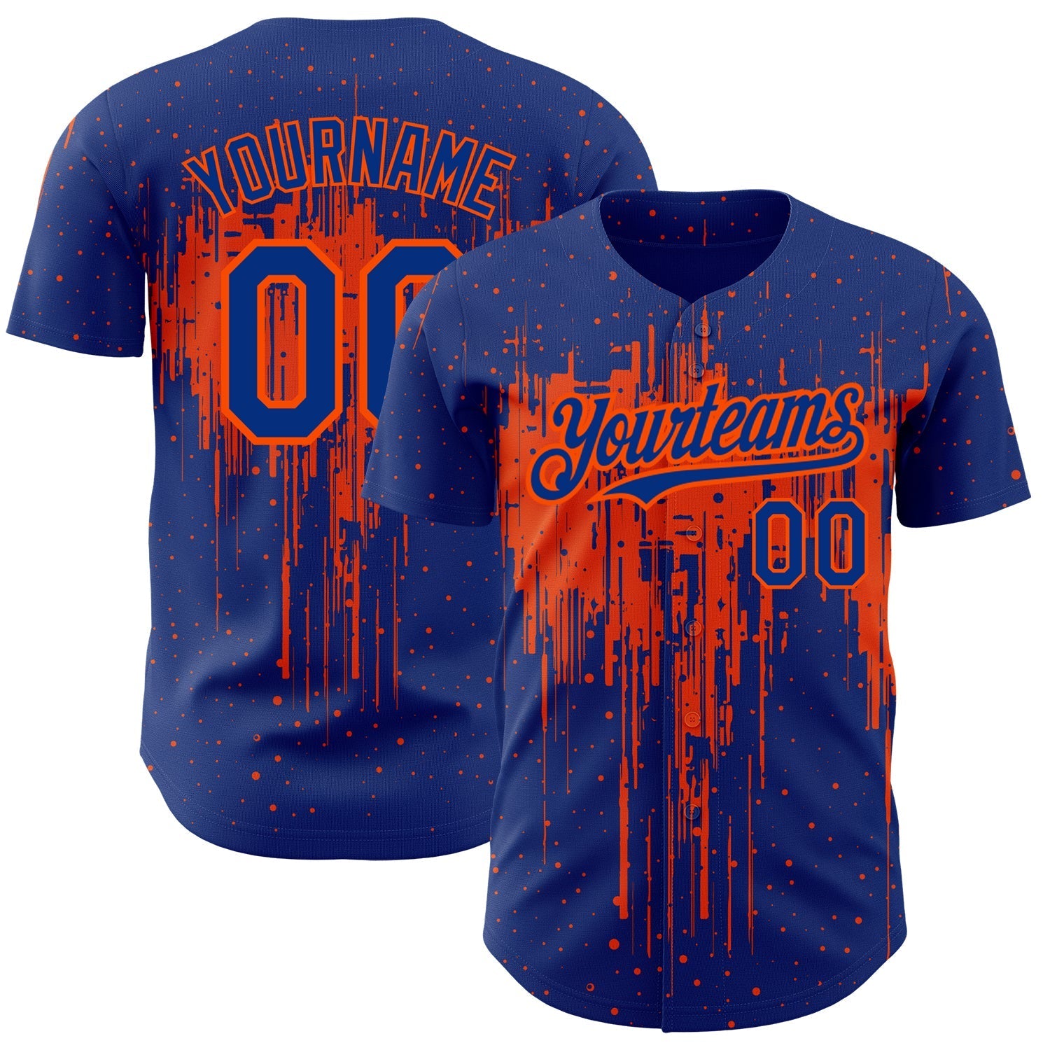 Custom Royal Orange 3D Pattern Design Dripping Splatter Art Authentic Baseball Jersey baseball jersey product view 1