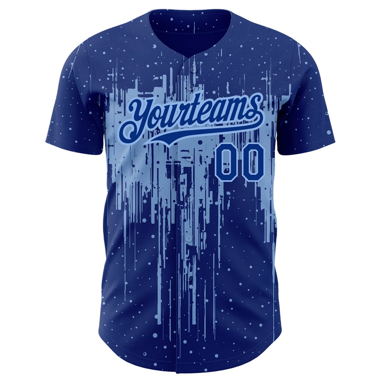 Custom Royal Light Blue 3D Pattern Design Dripping Splatter Art Authentic Baseball Jersey baseball jersey product view 2