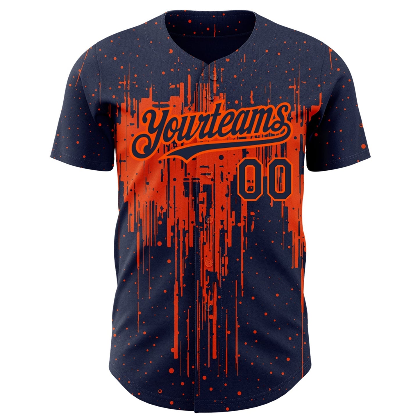 Custom Navy Orange 3D Pattern Design Dripping Splatter Art Authentic Baseball Jersey baseball jersey product view 2