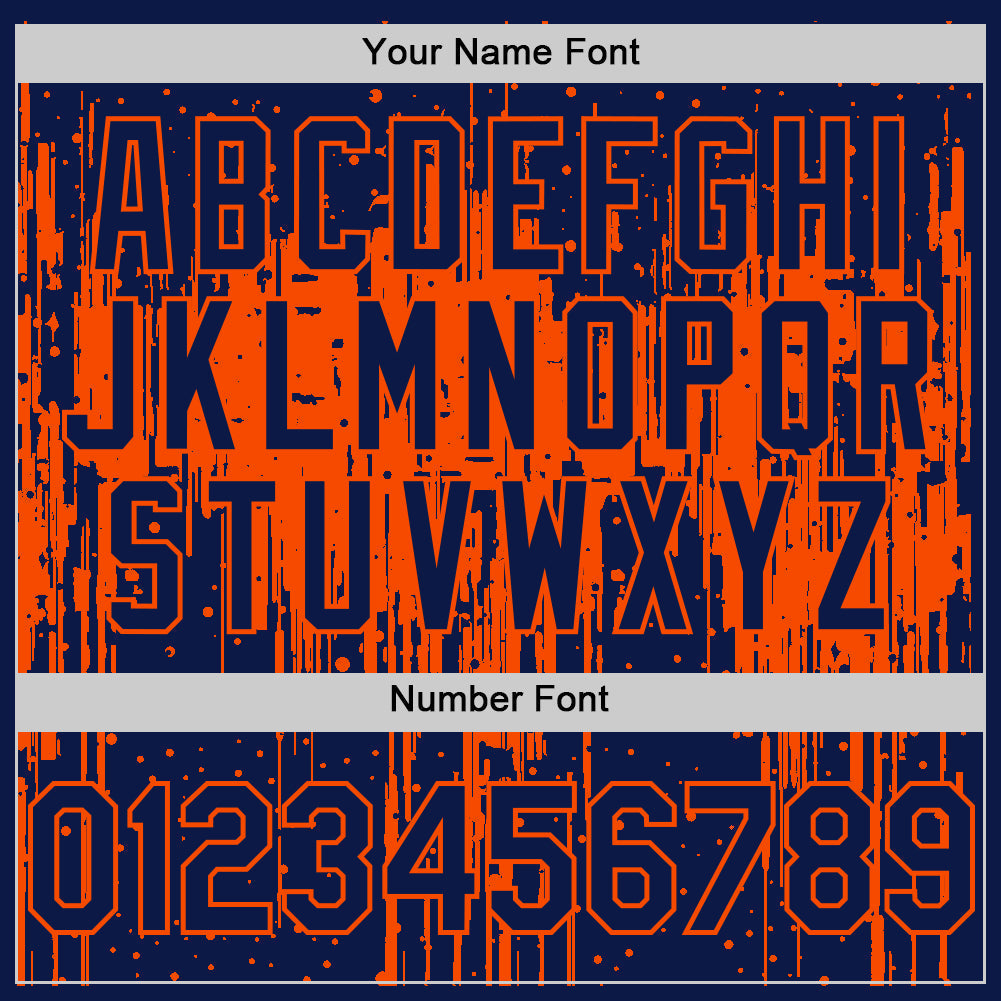 Custom Navy Orange 3D Pattern Design Dripping Splatter Art Authentic Baseball Jersey baseball jersey product view 5