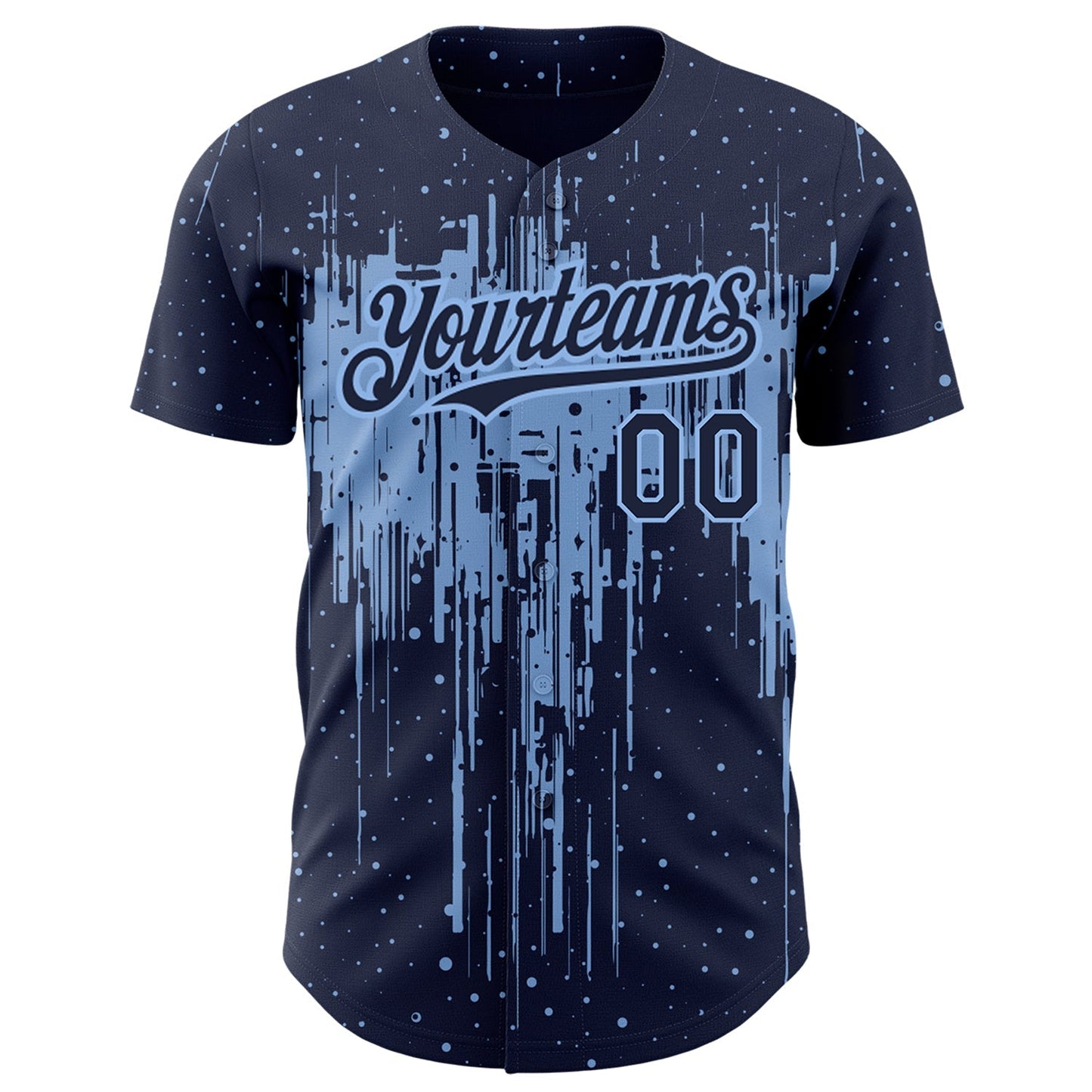 Custom Navy Light Blue 3D Pattern Design Dripping Splatter Art Authentic Baseball Jersey baseball jersey product view 2