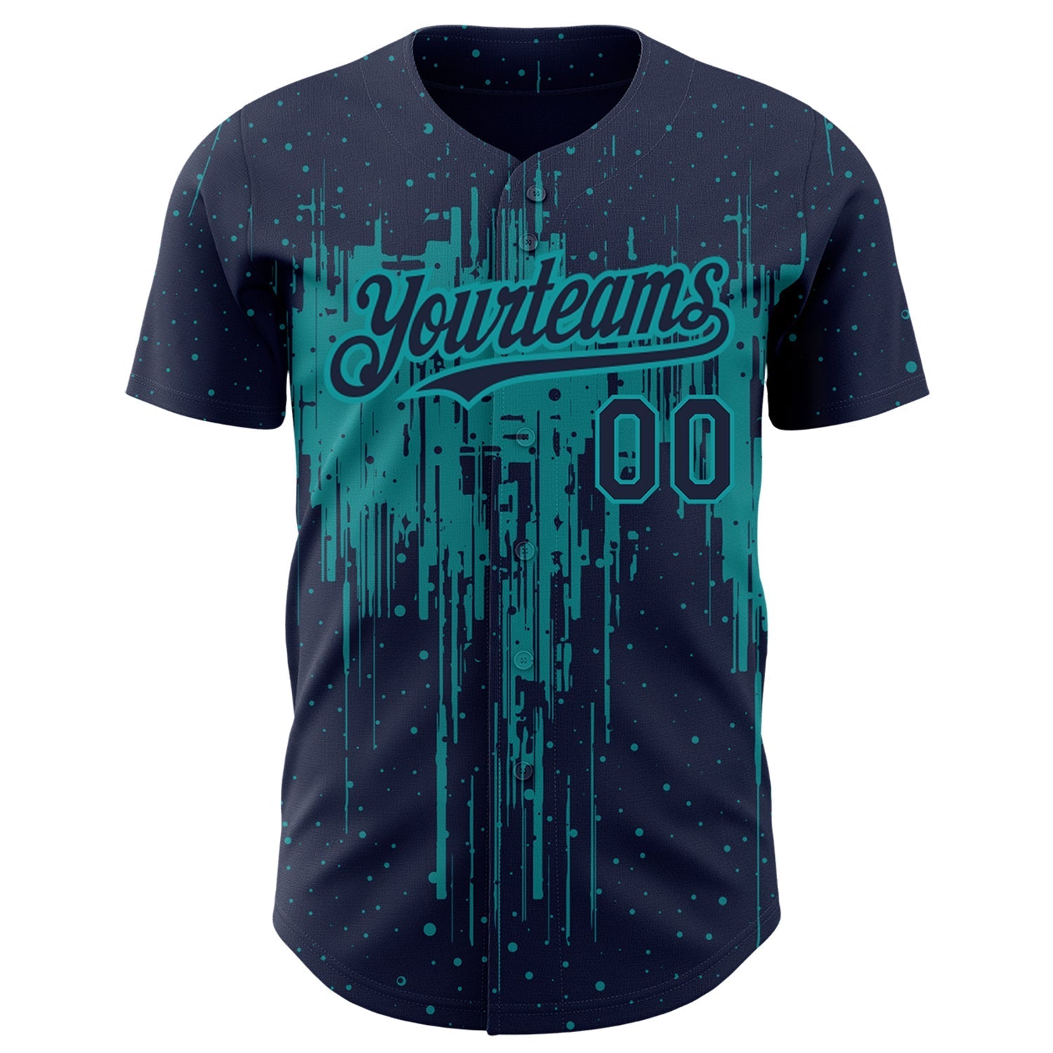 Custom Navy Teal 3D Pattern Design Dripping Splatter Art Authentic Baseball Jersey baseball jersey product view 2