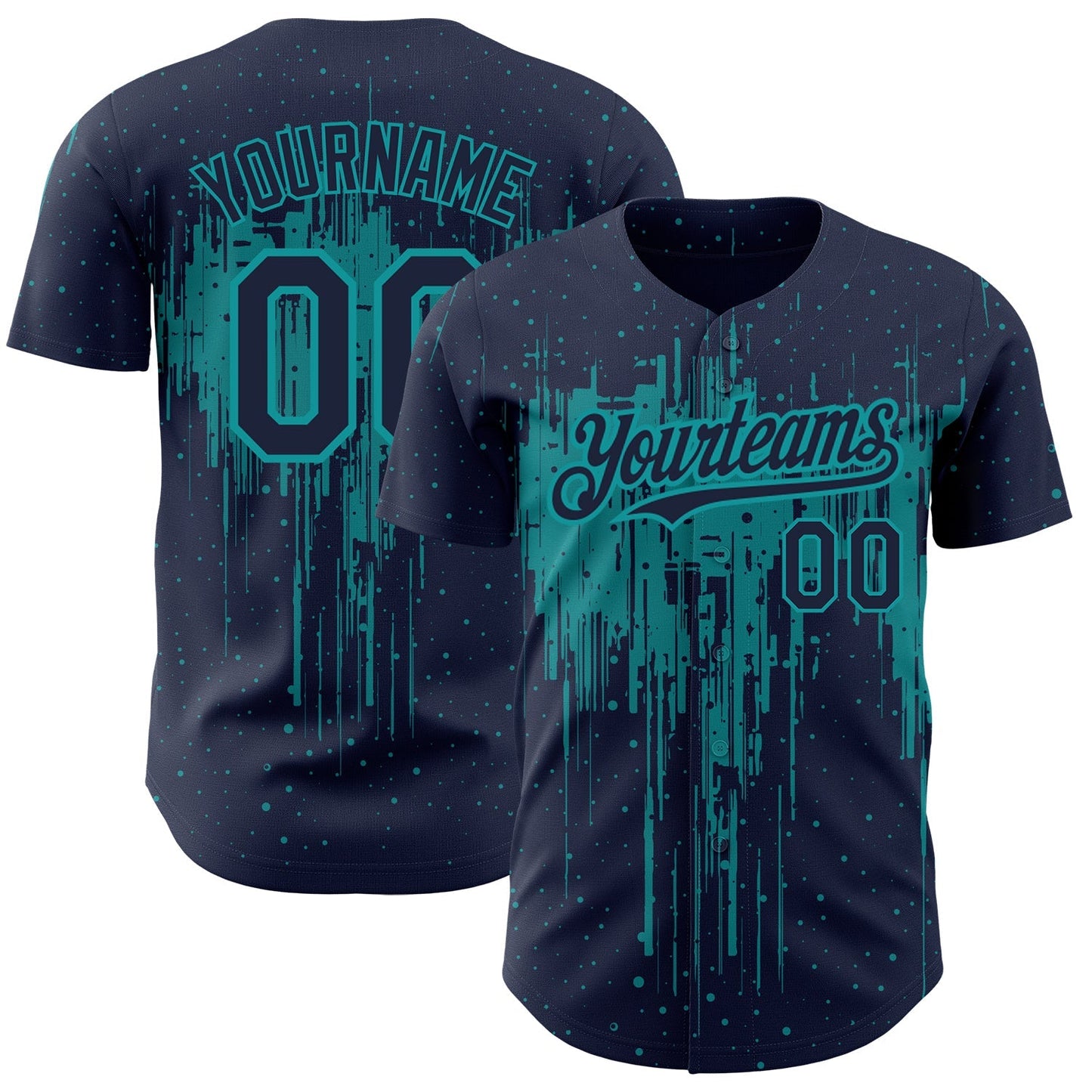 Custom Navy Teal 3D Pattern Design Dripping Splatter Art Authentic Baseball Jersey baseball jersey product view 1