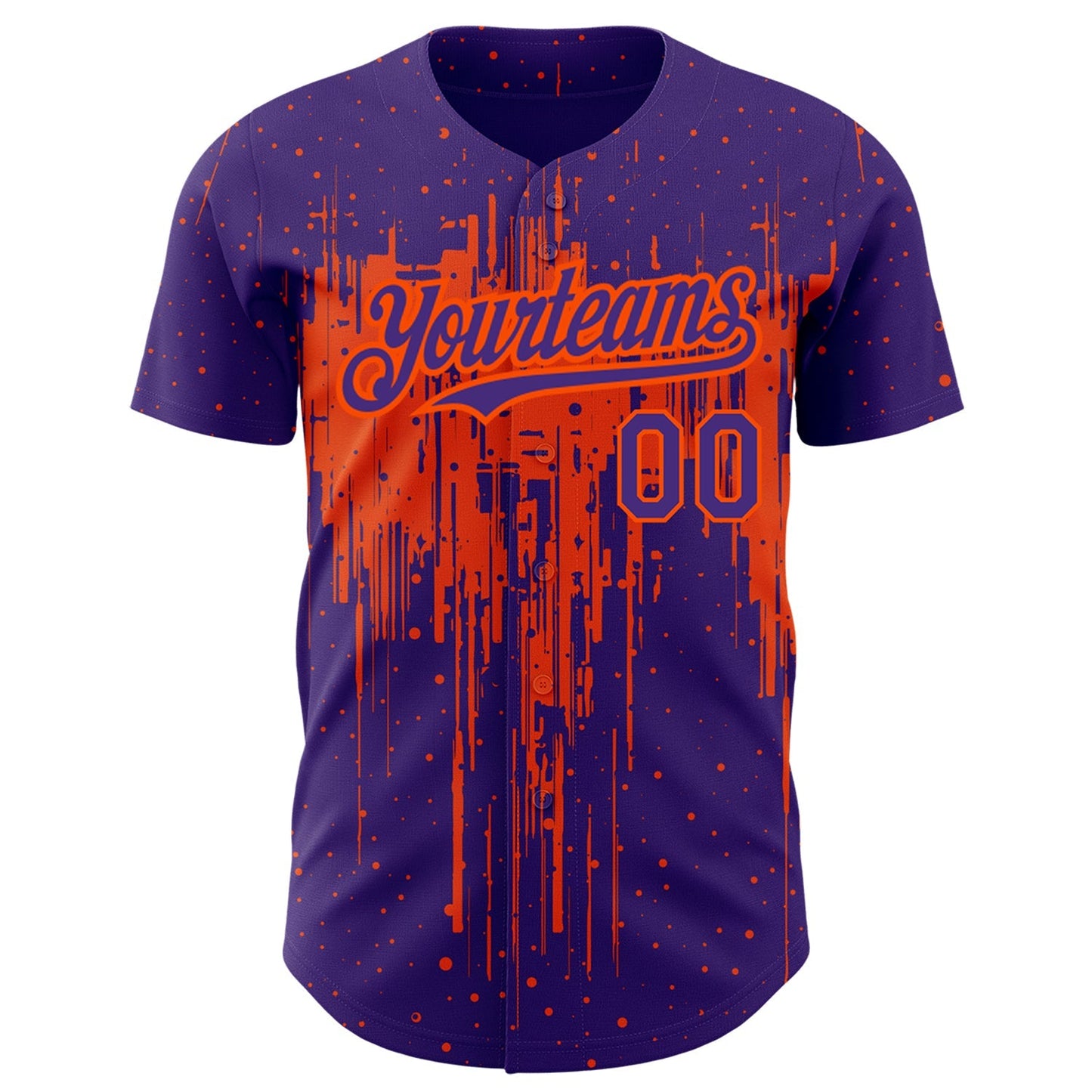 Custom Purple Orange 3D Pattern Design Dripping Splatter Art Authentic Baseball Jersey baseball jersey product view 2