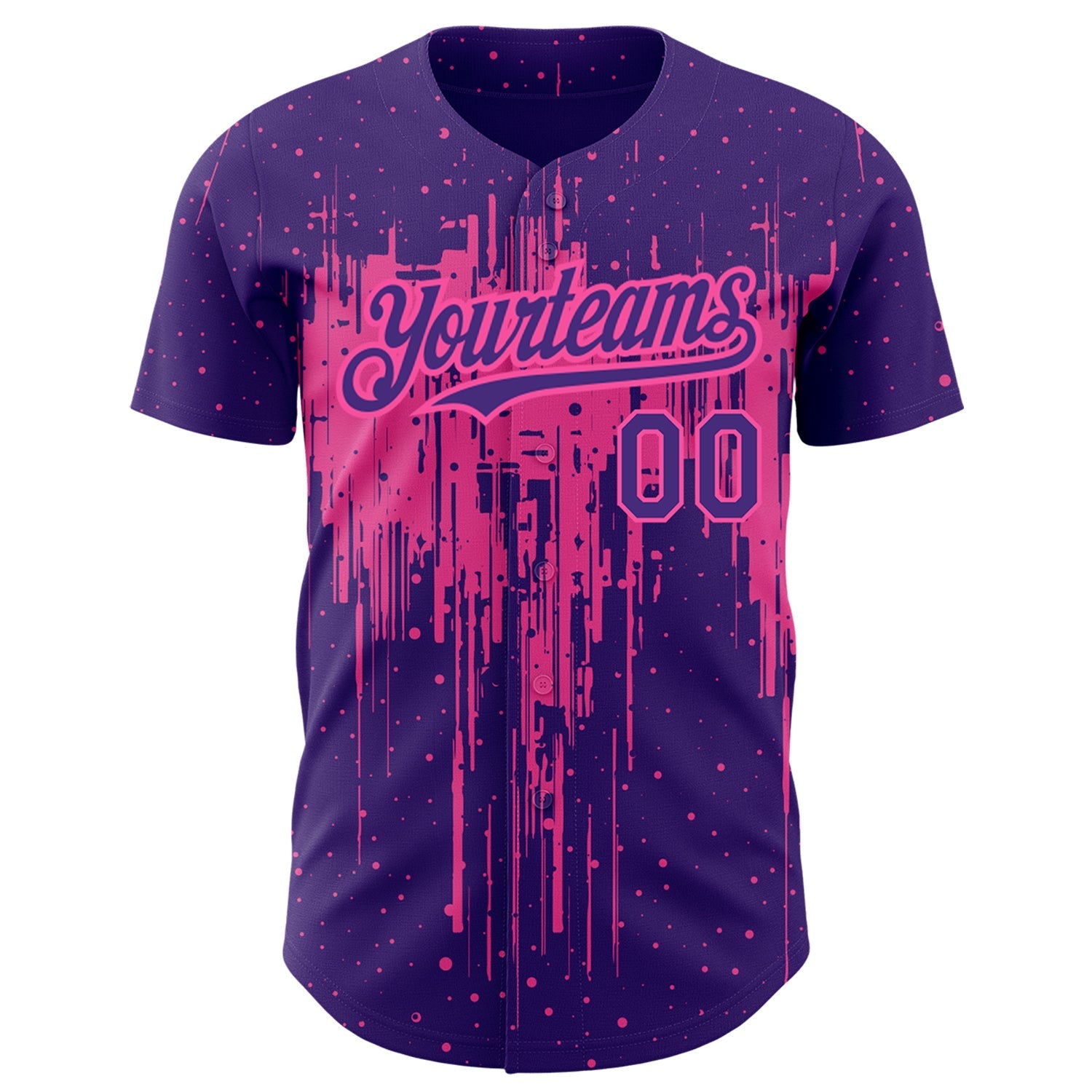 Custom Purple Pink 3D Pattern Design Dripping Splatter Art Authentic Baseball Jersey baseball jersey product view 2