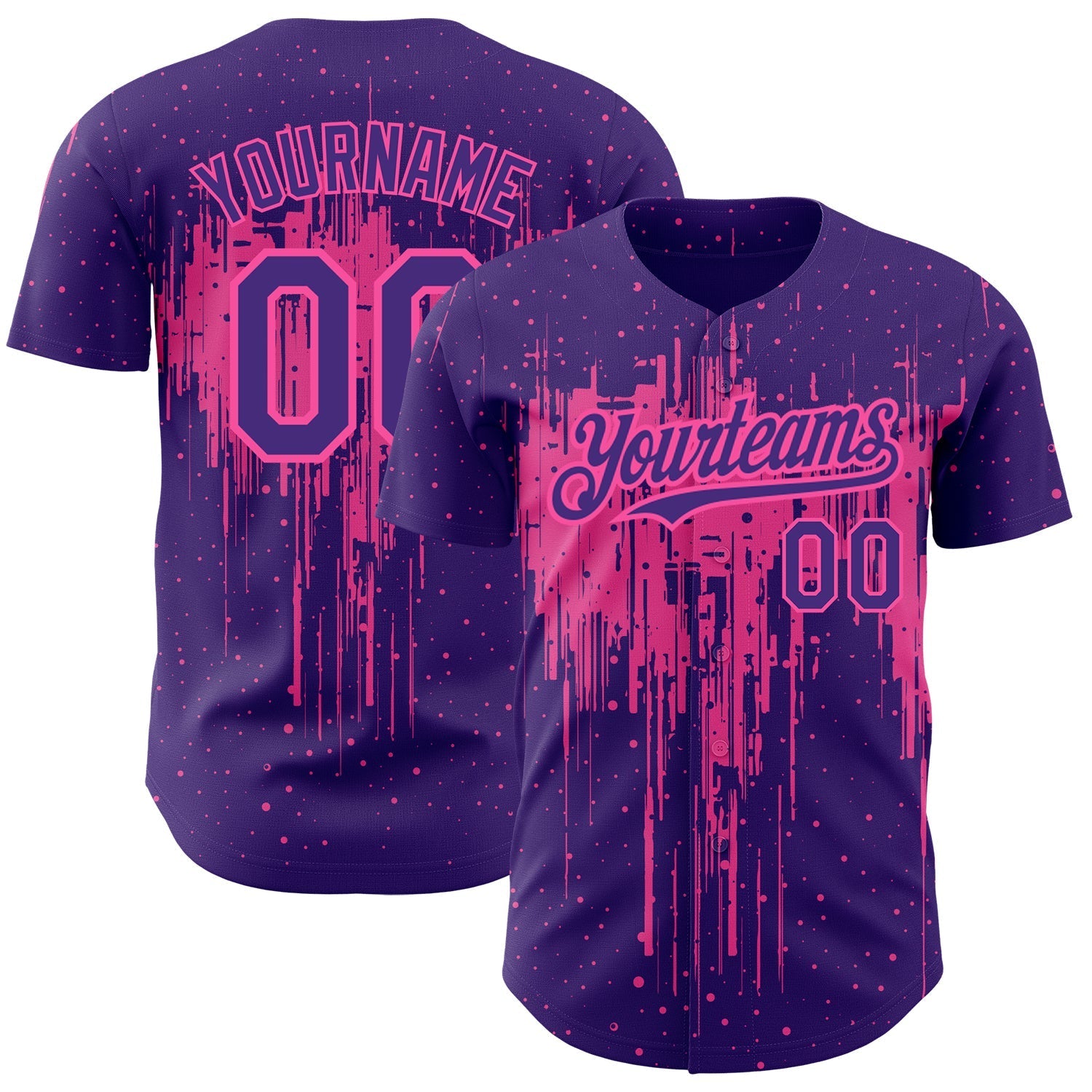 Custom Purple Pink 3D Pattern Design Dripping Splatter Art Authentic Baseball Jersey baseball jersey product view 1