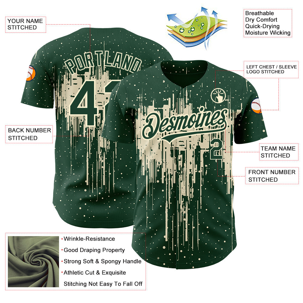 Custom Green Cream 3D Pattern Design Dripping Splatter Art Authentic Baseball Jersey baseball jersey product view 3