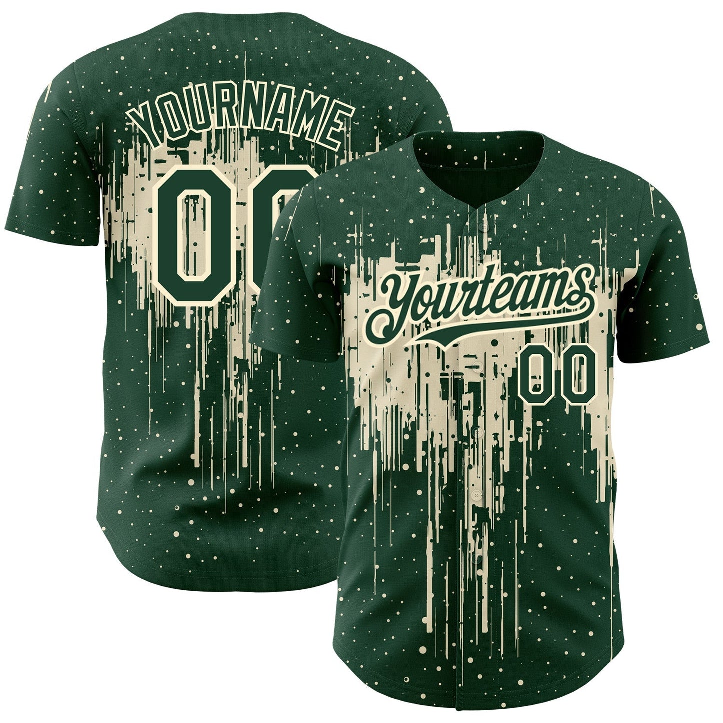 Custom Green Cream 3D Pattern Design Dripping Splatter Art Authentic Baseball Jersey baseball jersey product view 1