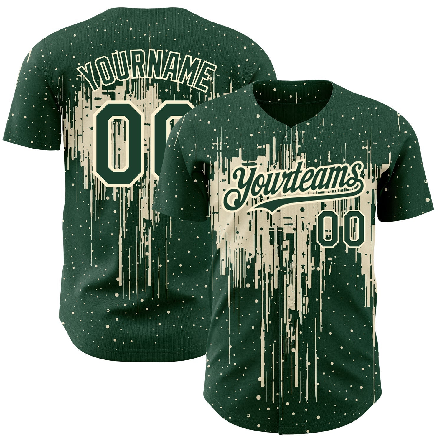 Custom Green Cream 3D Pattern Design Dripping Splatter Art Authentic Baseball Jersey baseball jersey product view 1