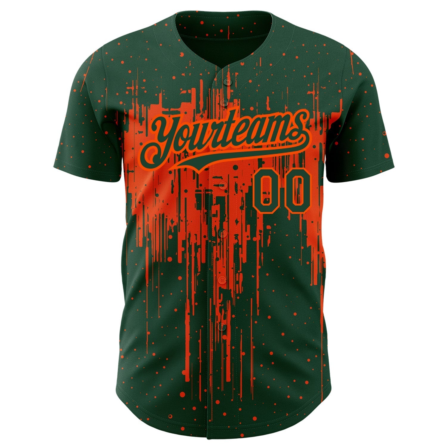 Custom Green Orange 3D Pattern Design Dripping Splatter Art Authentic Baseball Jersey baseball jersey product view 2