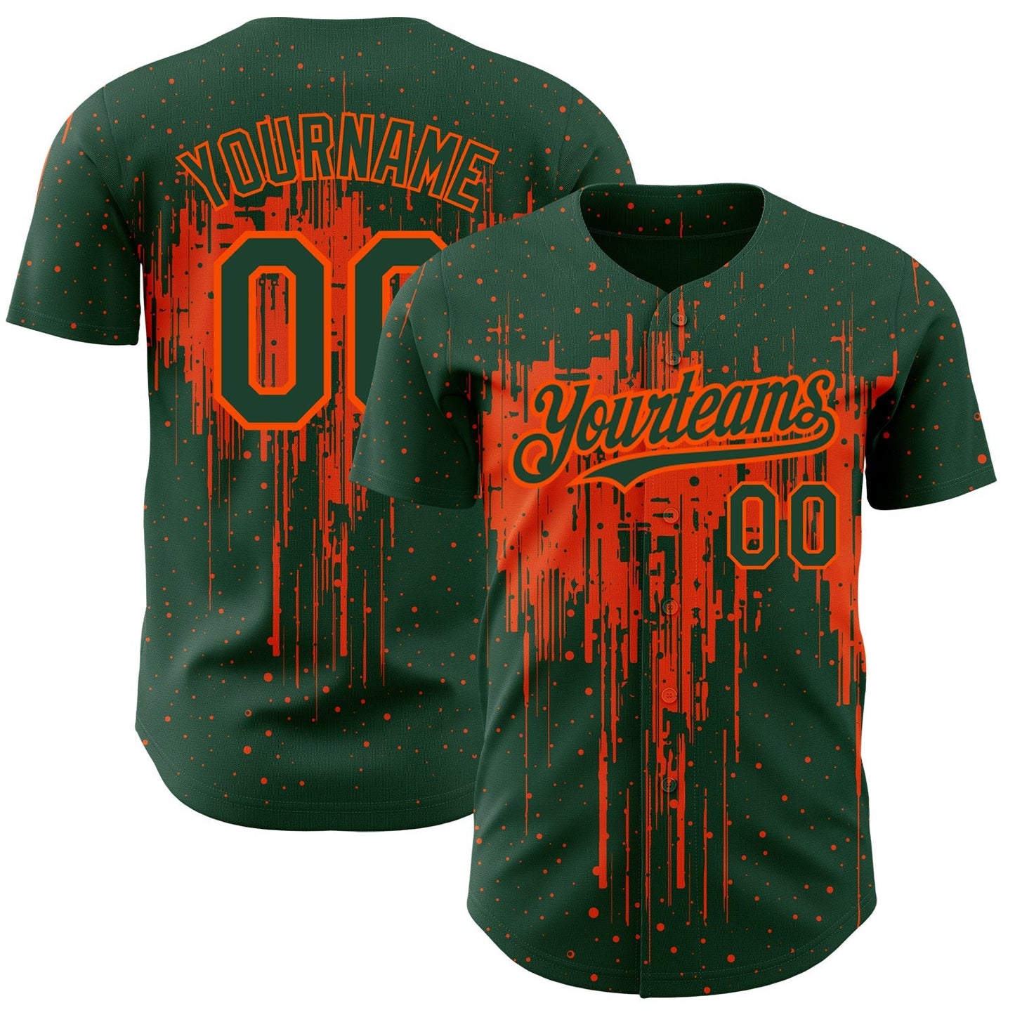 Custom Green Orange 3D Pattern Design Dripping Splatter Art Authentic Baseball Jersey baseball jersey product view 1