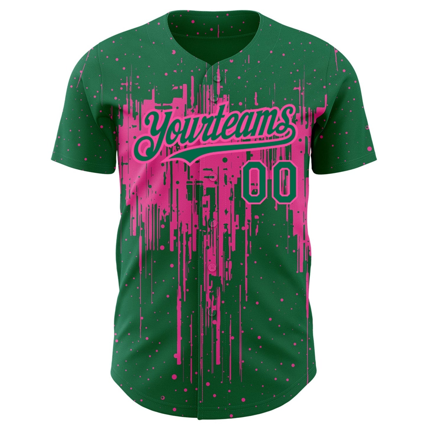 Custom Kelly Green Pink 3D Pattern Design Dripping Splatter Art Authentic Baseball Jersey baseball jersey product view 2