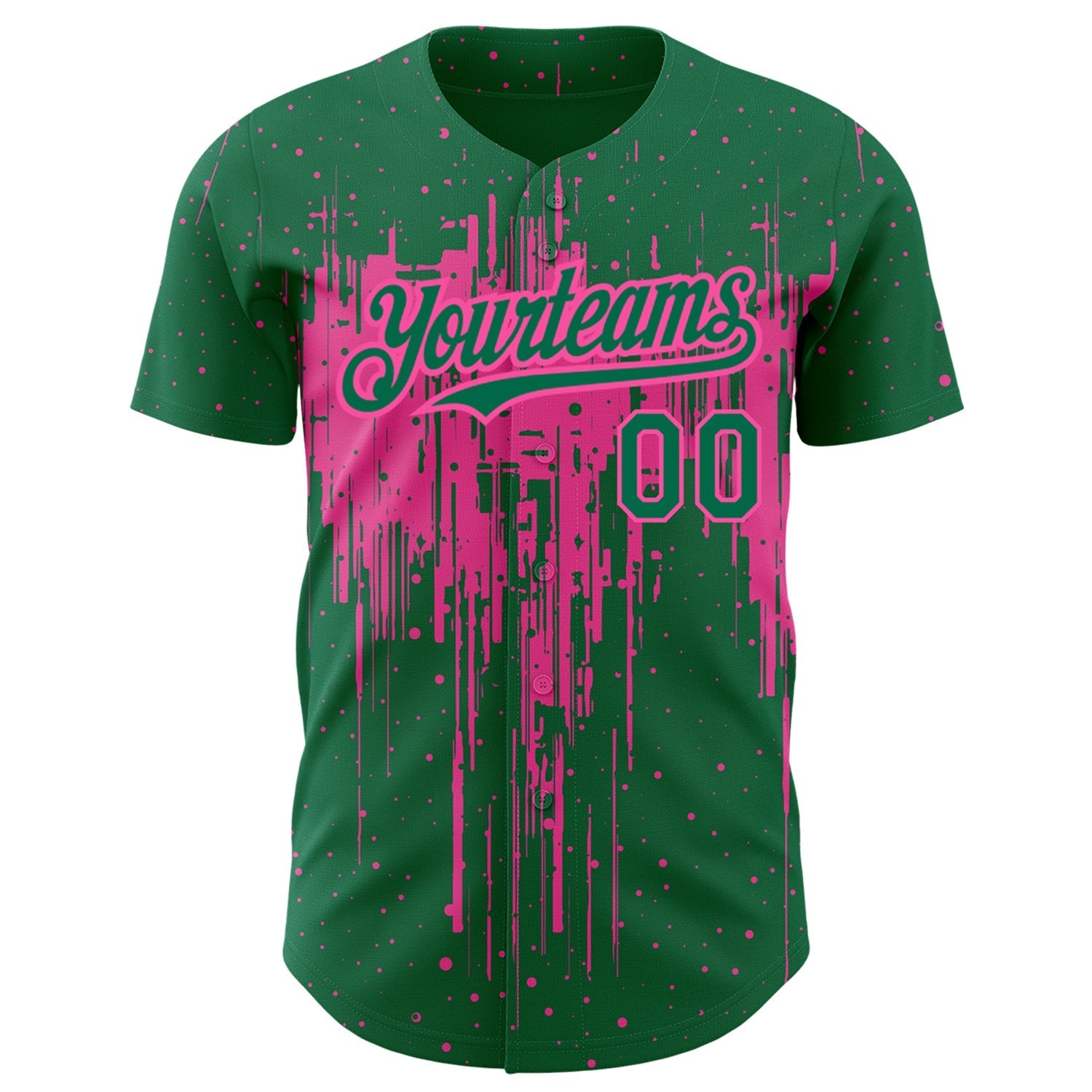 Custom Kelly Green Pink 3D Pattern Design Dripping Splatter Art Authentic Baseball Jersey baseball jersey product view 2