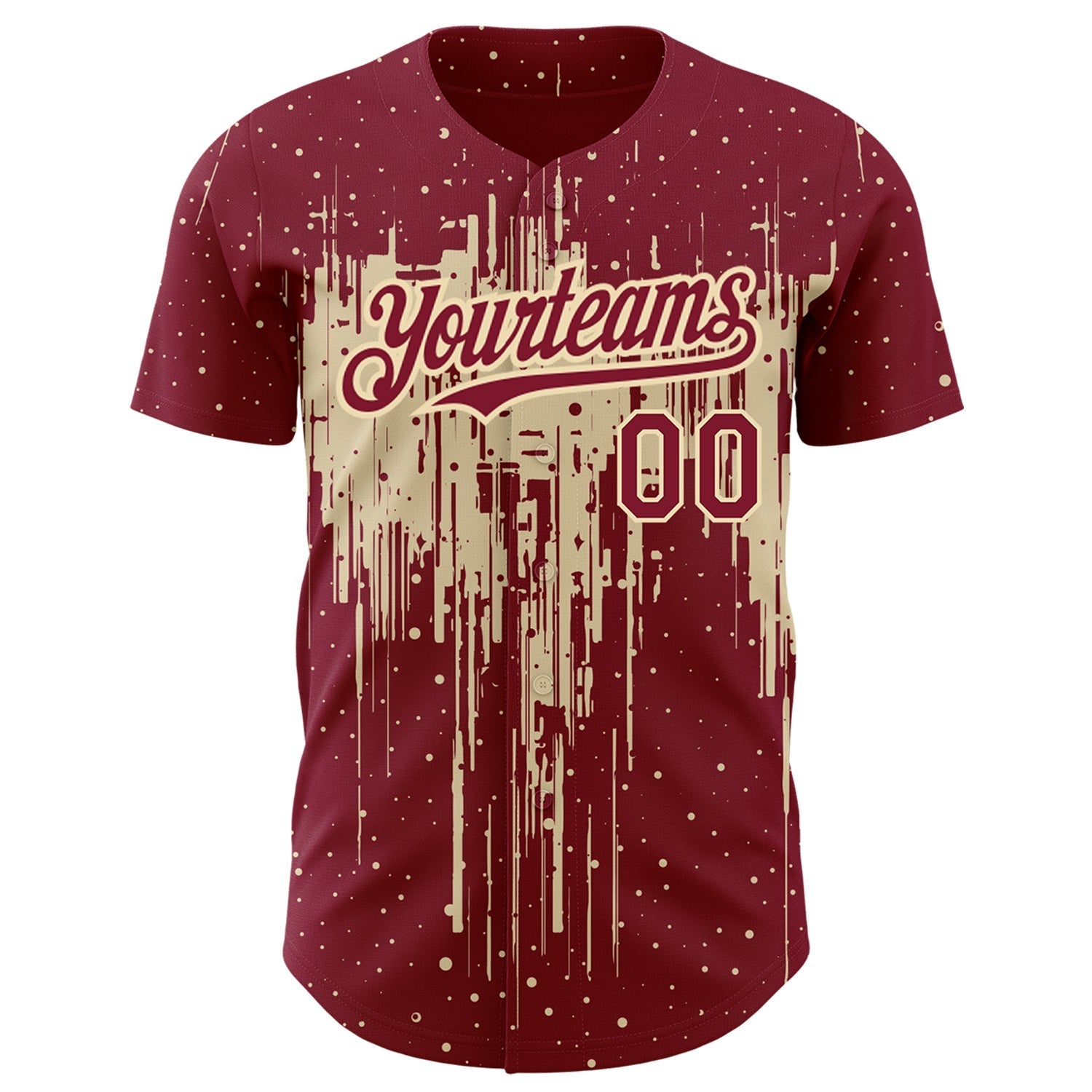Custom Crimson City Cream 3D Pattern Design Dripping Splatter Art Authentic Baseball Jersey baseball jersey product view 2