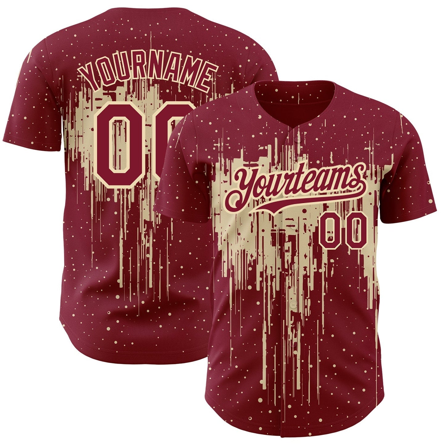 Custom Crimson City Cream 3D Pattern Design Dripping Splatter Art Authentic Baseball Jersey baseball jersey product view 1