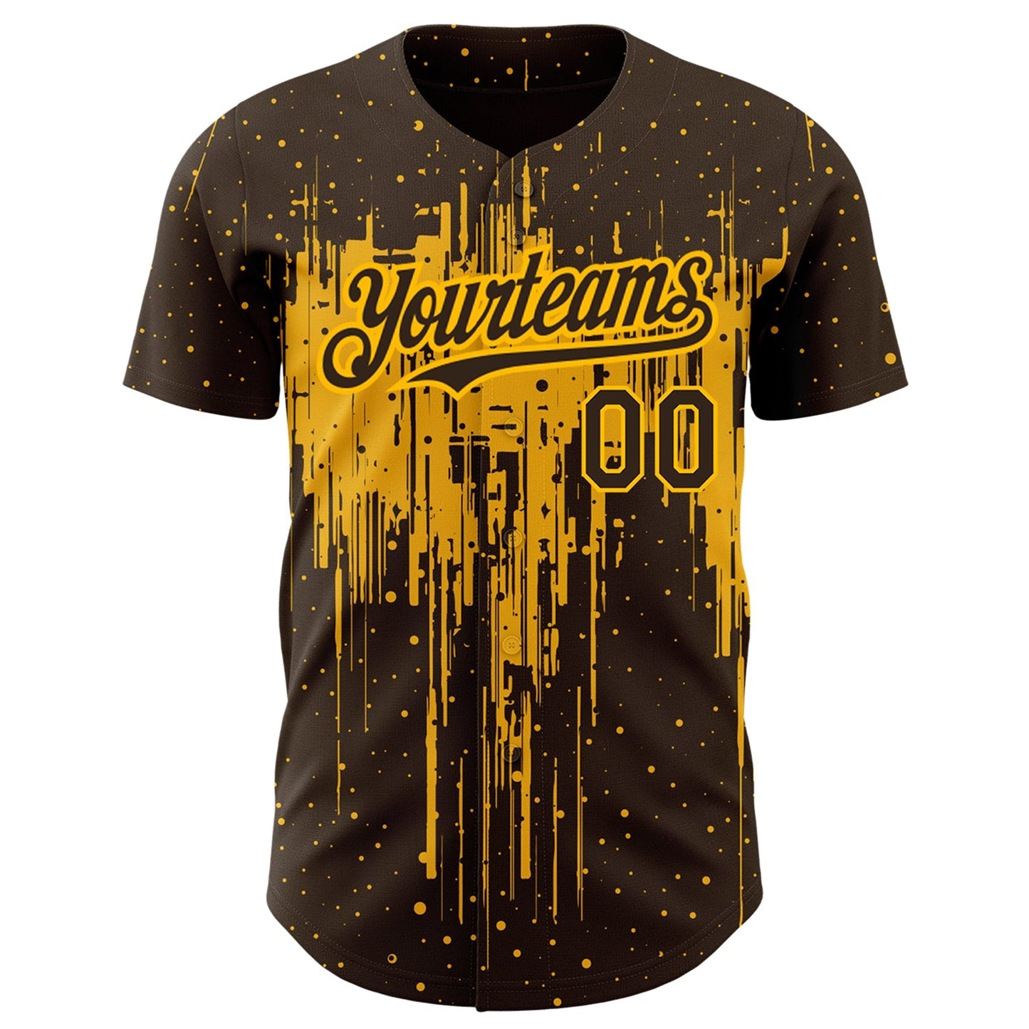 Custom Brown Gold 3D Pattern Design Dripping Splatter Art Authentic Baseball Jersey baseball jersey product view 2