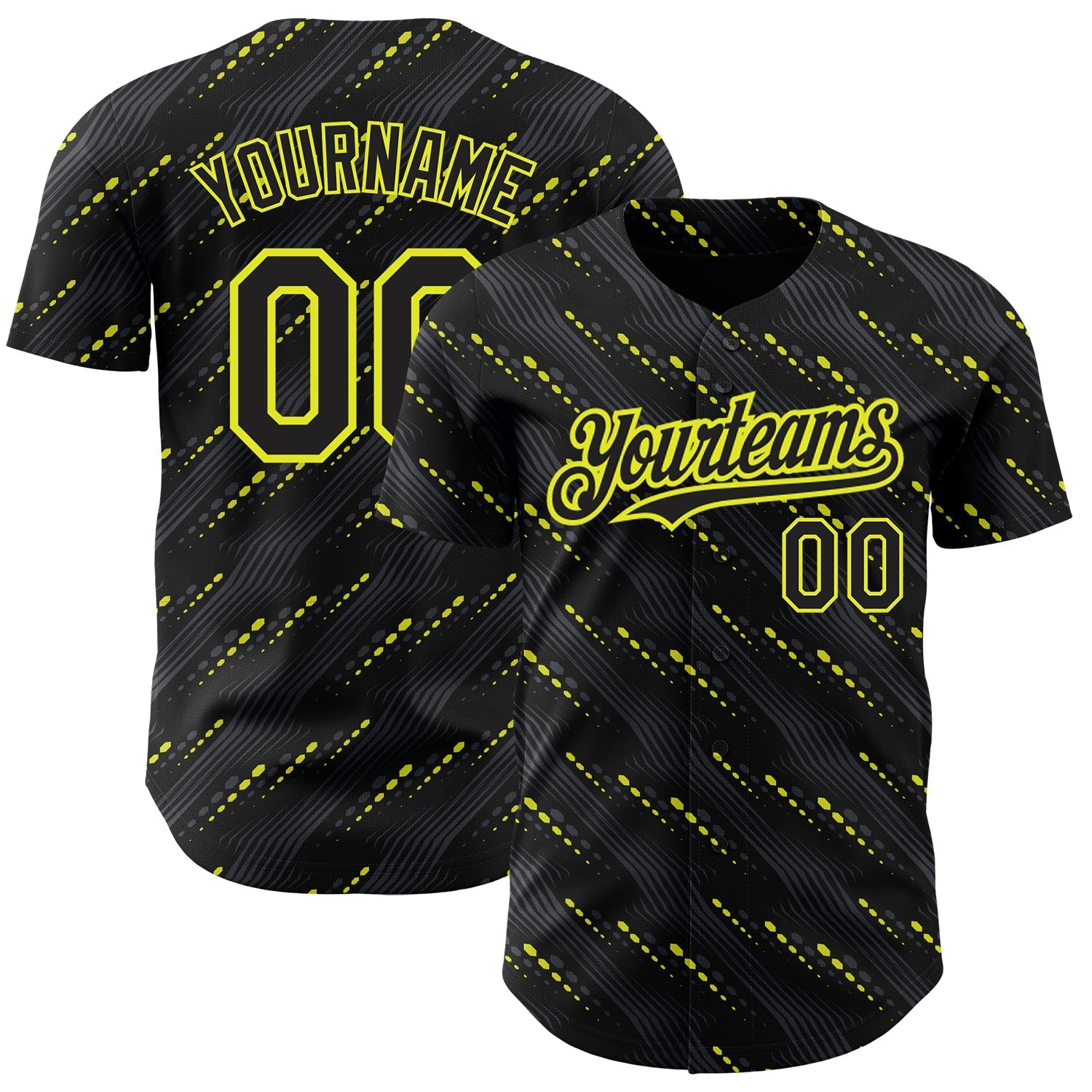 Custom Black Neon Yellow 3D Pattern Design Slant Lines Authentic Baseball Jersey baseball jersey product view 1
