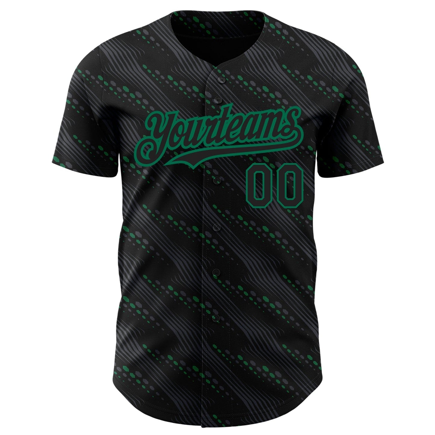 Custom Black Kelly Green 3D Pattern Design Slant Lines Authentic Baseball Jersey baseball jersey product view 2