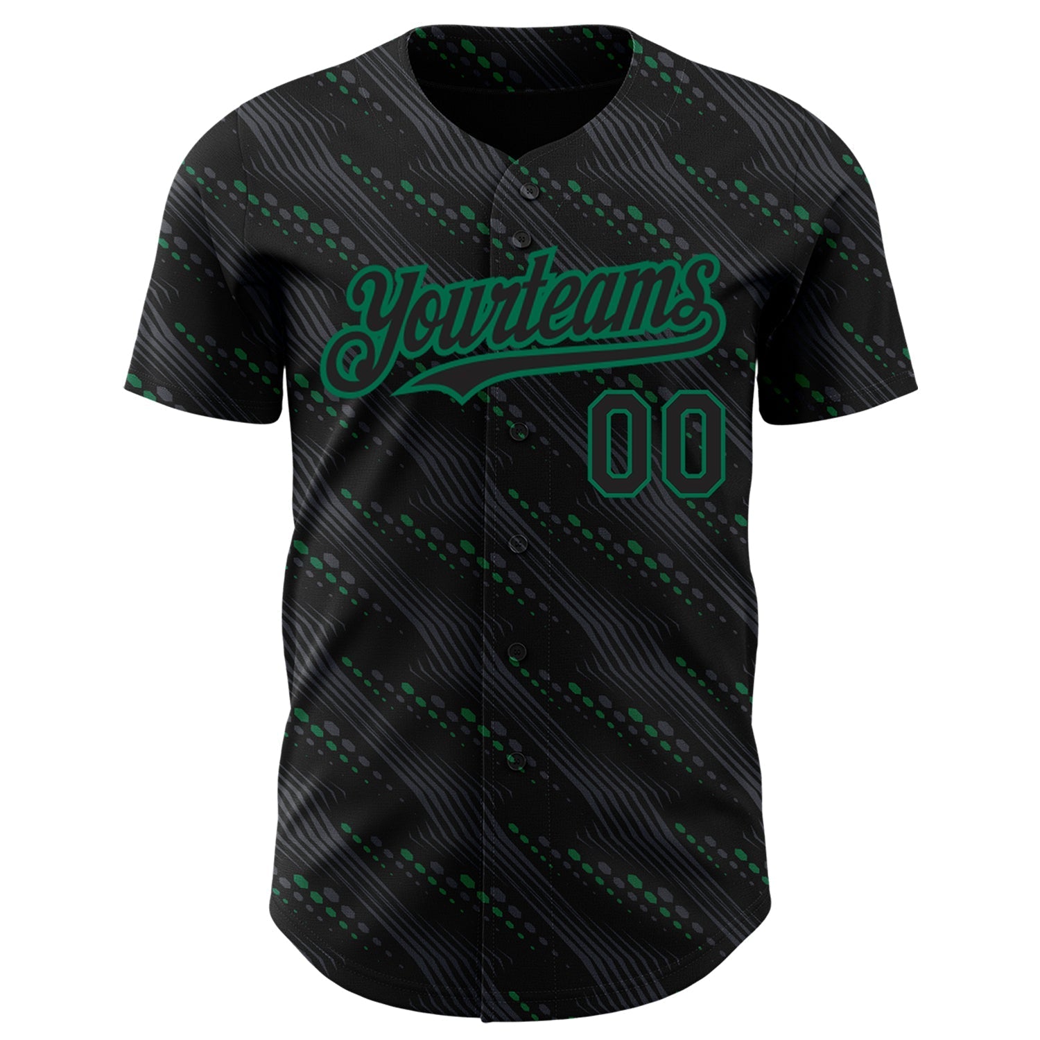 Custom Black Kelly Green 3D Pattern Design Slant Lines Authentic Baseball Jersey baseball jersey product view 2