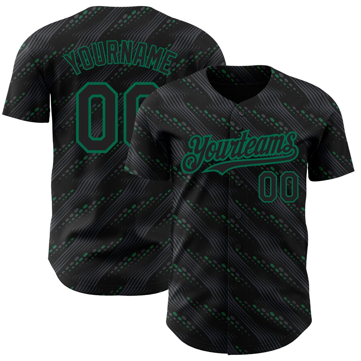 Custom Black Kelly Green 3D Pattern Design Slant Lines Authentic Baseball Jersey baseball jersey product view 1