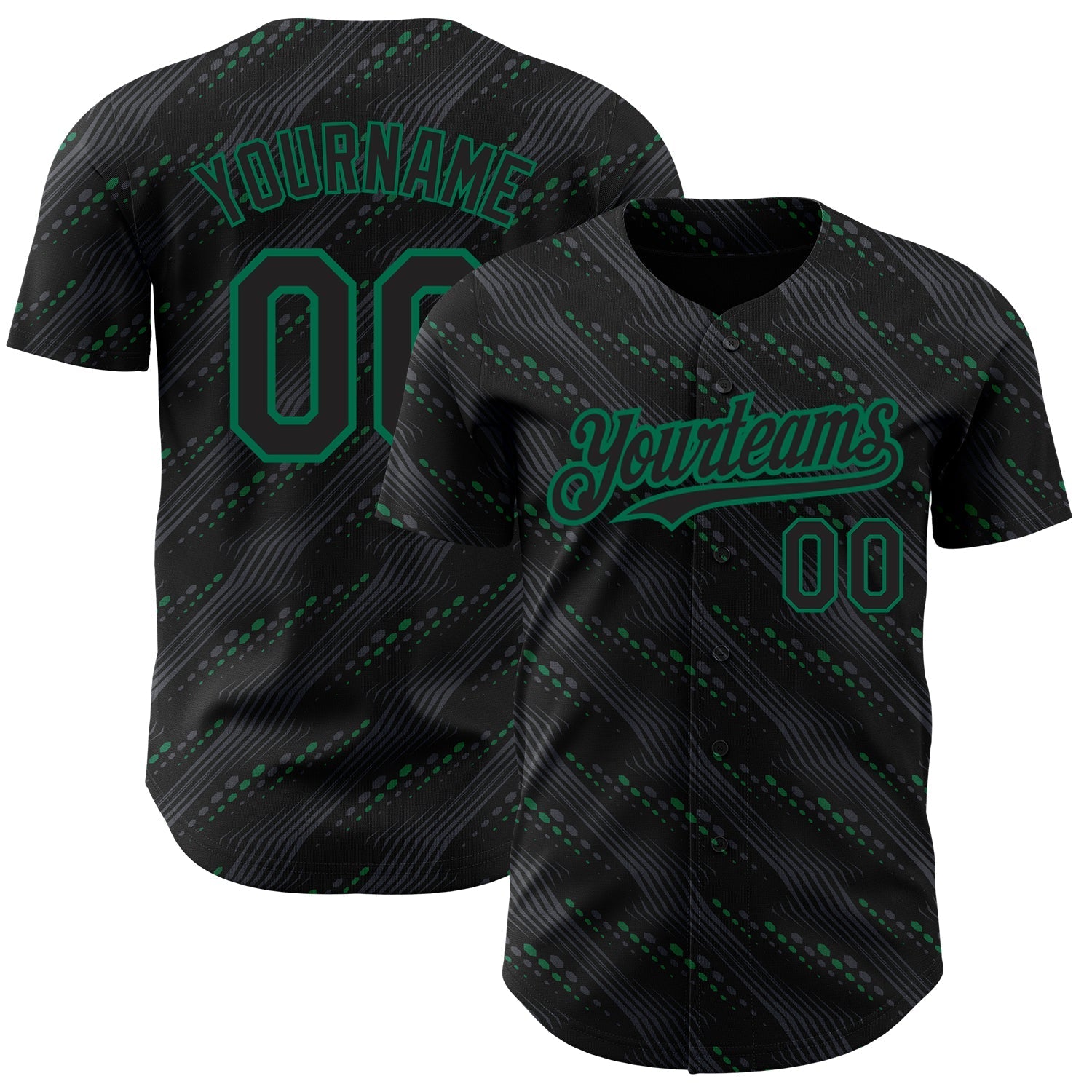 Custom Black Kelly Green 3D Pattern Design Slant Lines Authentic Baseball Jersey baseball jersey product view 1
