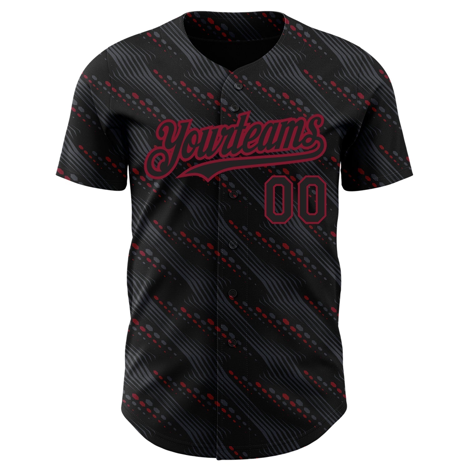 Custom Black Crimson 3D Pattern Design Slant Lines Authentic Baseball Jersey baseball jersey product view 2