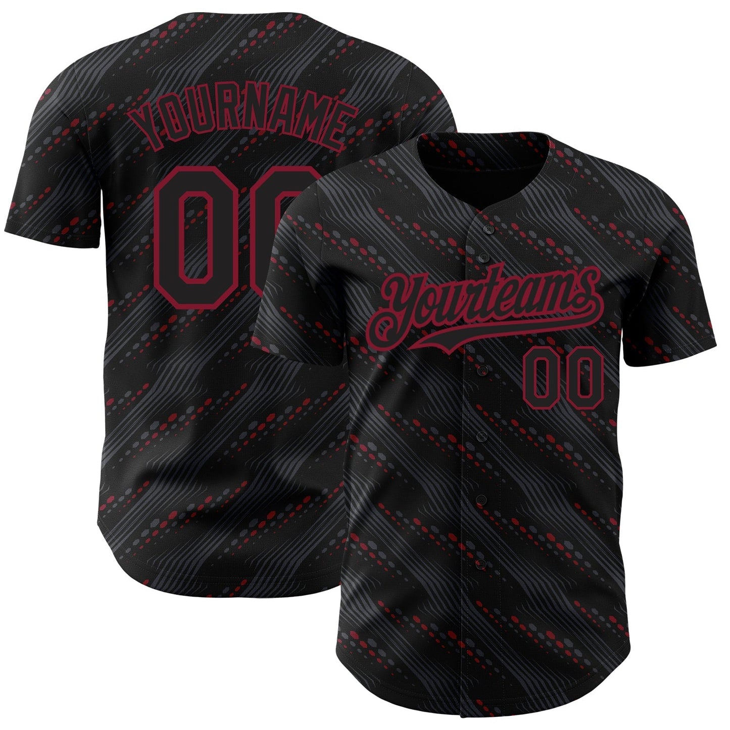 Custom Black Crimson 3D Pattern Design Slant Lines Authentic Baseball Jersey baseball jersey product view 1