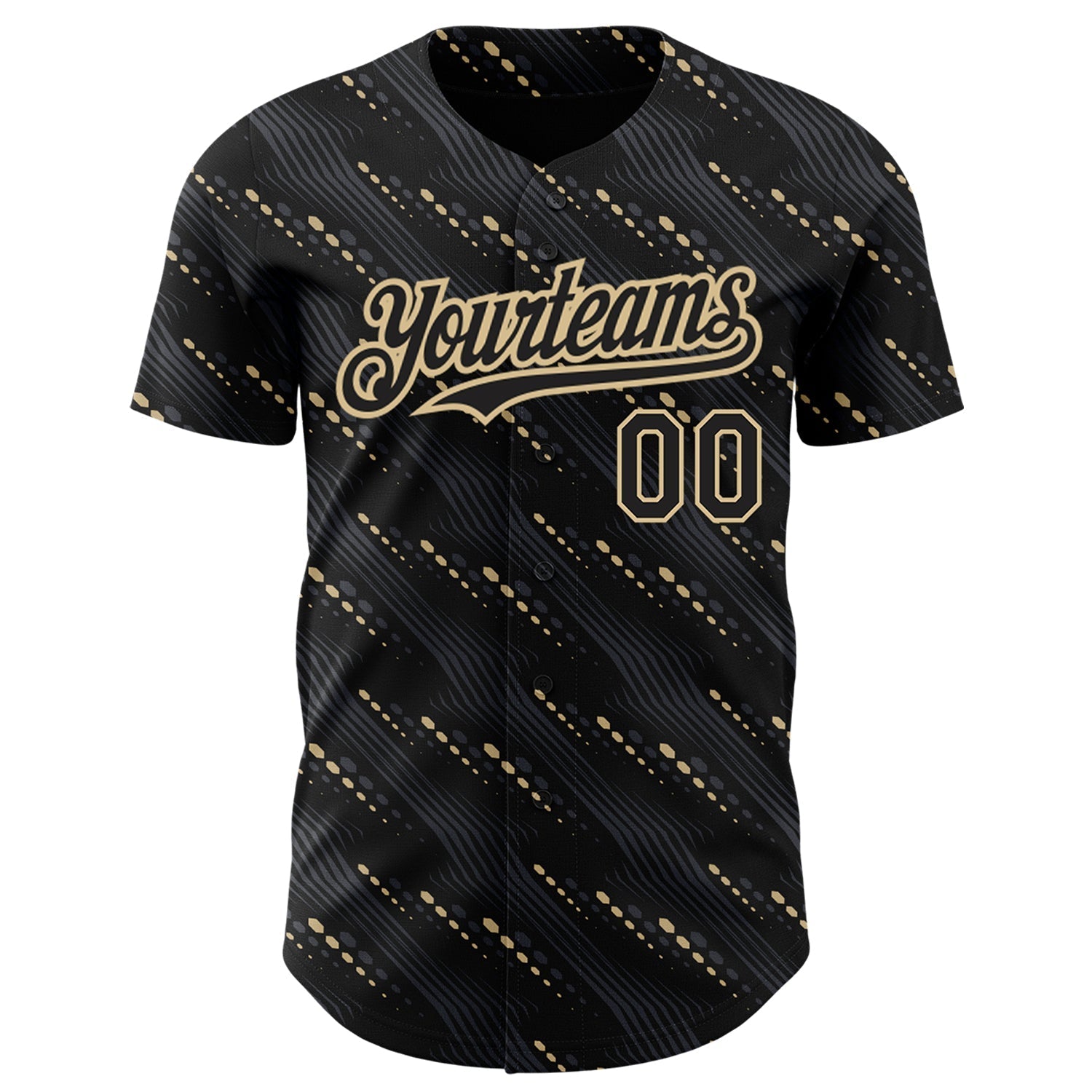 Custom Black Vegas Gold 3D Pattern Design Slant Lines Authentic Baseball Jersey baseball jersey product view 2