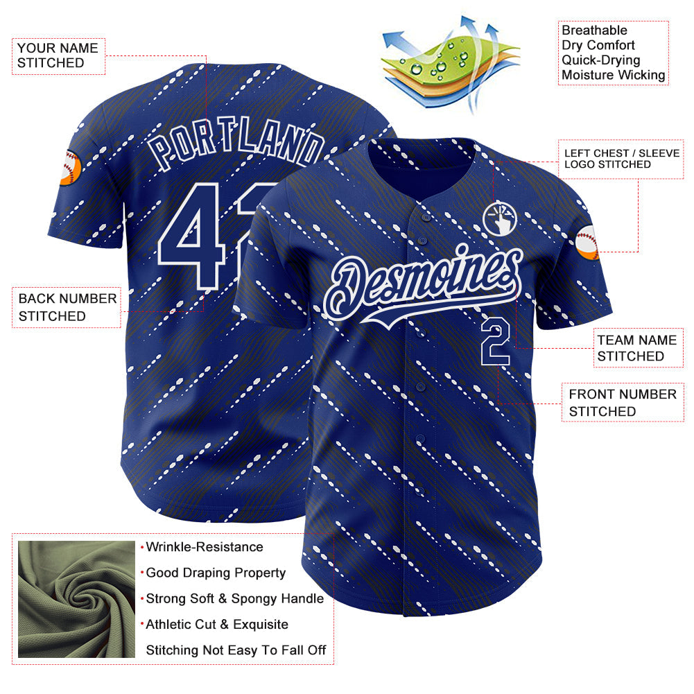 Custom Royal White 3D Pattern Design Slant Lines Authentic Baseball Jersey baseball jersey product view 3