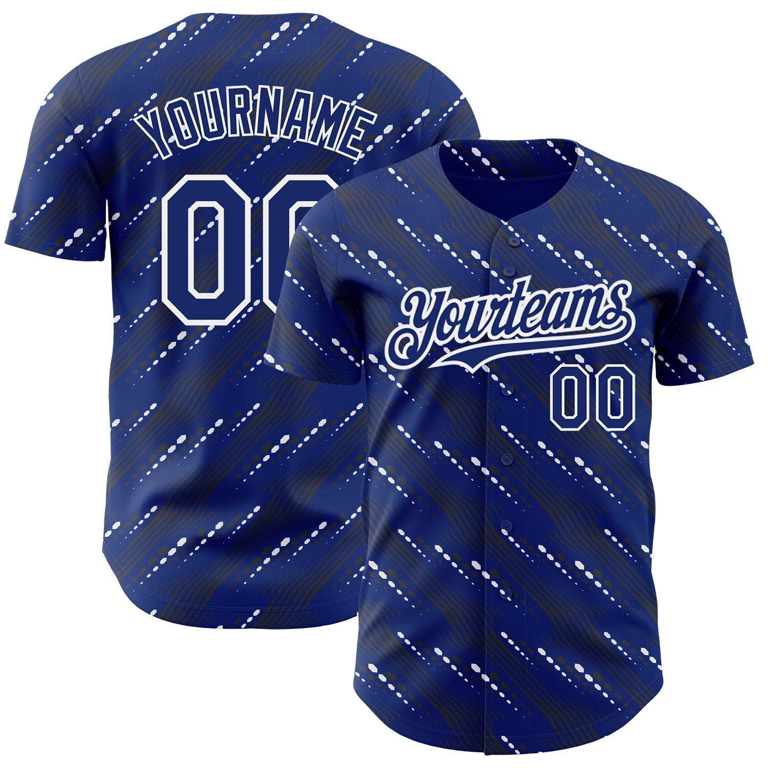 Custom Royal White 3D Pattern Design Slant Lines Authentic Baseball Jersey baseball jersey product view 1