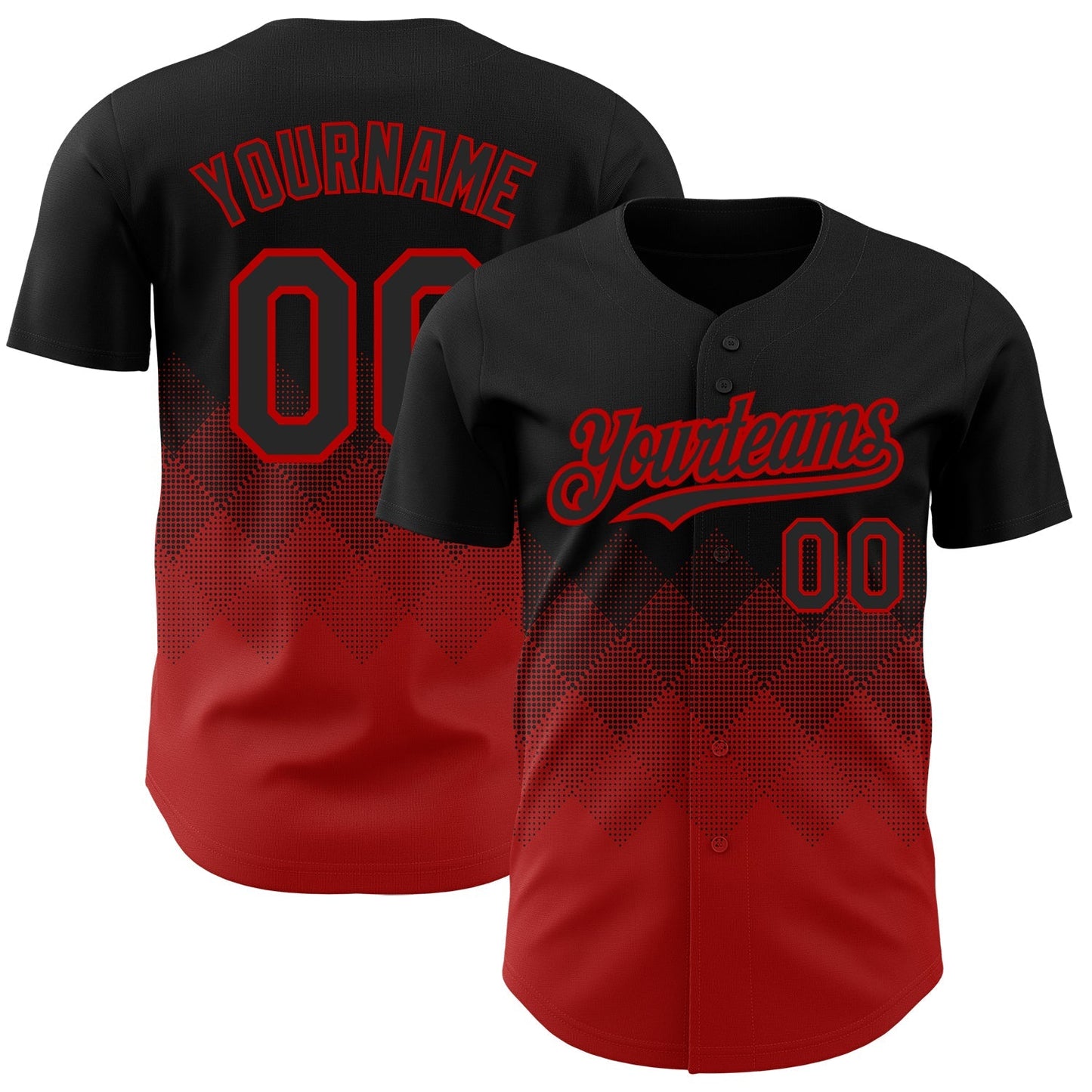 Custom Black Red 3D Pattern Design Gradient Square Shapes Authentic Baseball Jersey baseball jersey product view 1