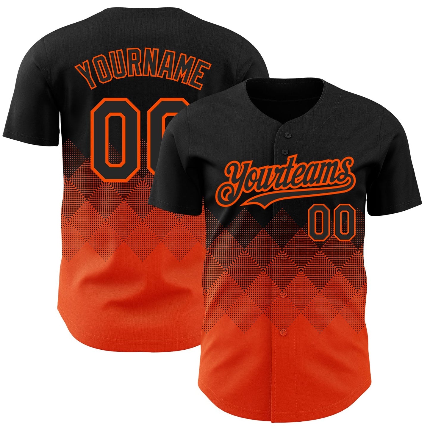 Custom Black Orange 3D Pattern Design Gradient Square Shapes Authentic Baseball Jersey baseball jersey product view 1