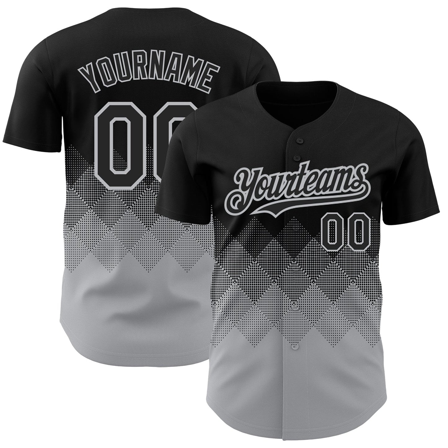 Custom Black Gray 3D Pattern Design Gradient Square Shapes Authentic Baseball Jersey baseball jersey product view 1