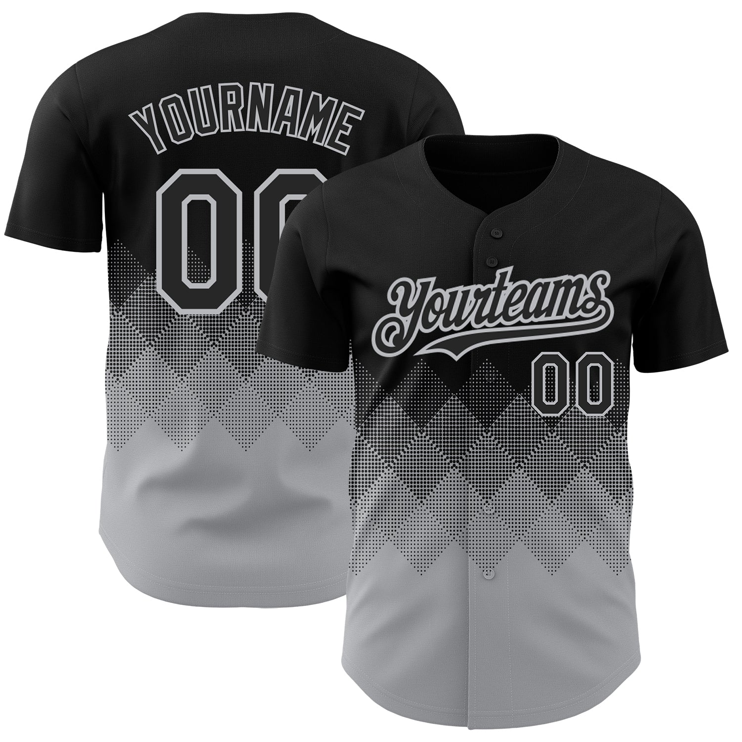 Custom Black Gray 3D Pattern Design Gradient Square Shapes Authentic Baseball Jersey baseball jersey product view 1