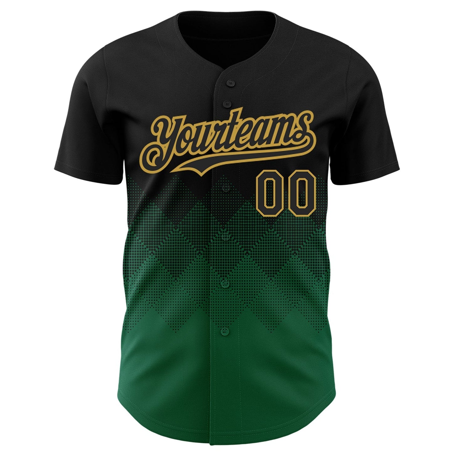 Custom Black Kelly Green-Old Gold 3D Pattern Design Gradient Square Shapes Authentic Baseball Jersey baseball jersey product view 2