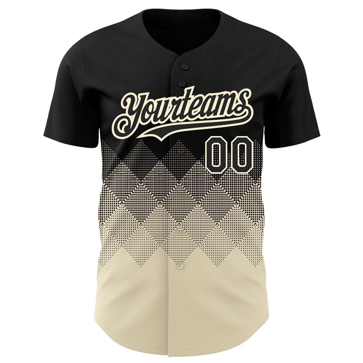 Custom Black Cream 3D Pattern Design Gradient Square Shapes Authentic Baseball Jersey baseball jersey product view 2
