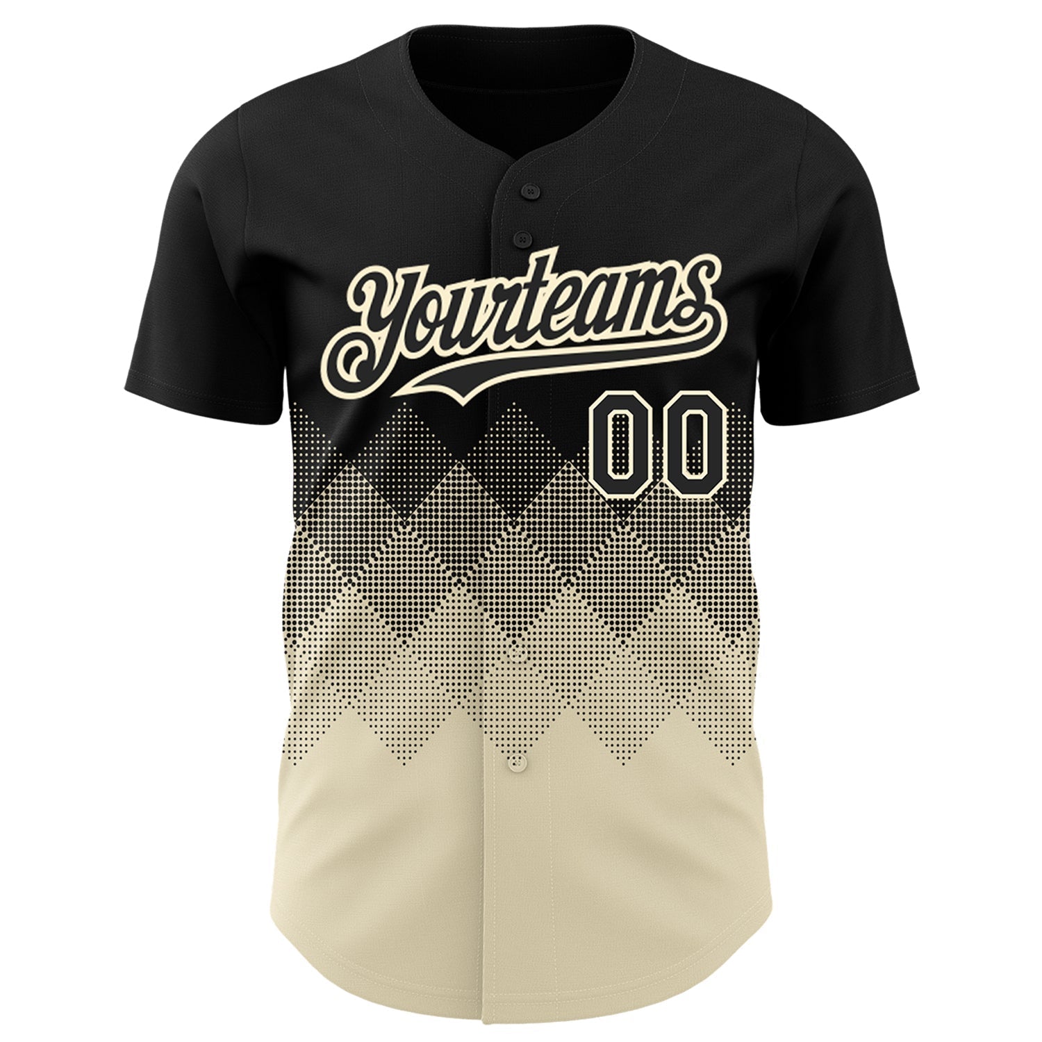 Custom Black Cream 3D Pattern Design Gradient Square Shapes Authentic Baseball Jersey baseball jersey product view 2