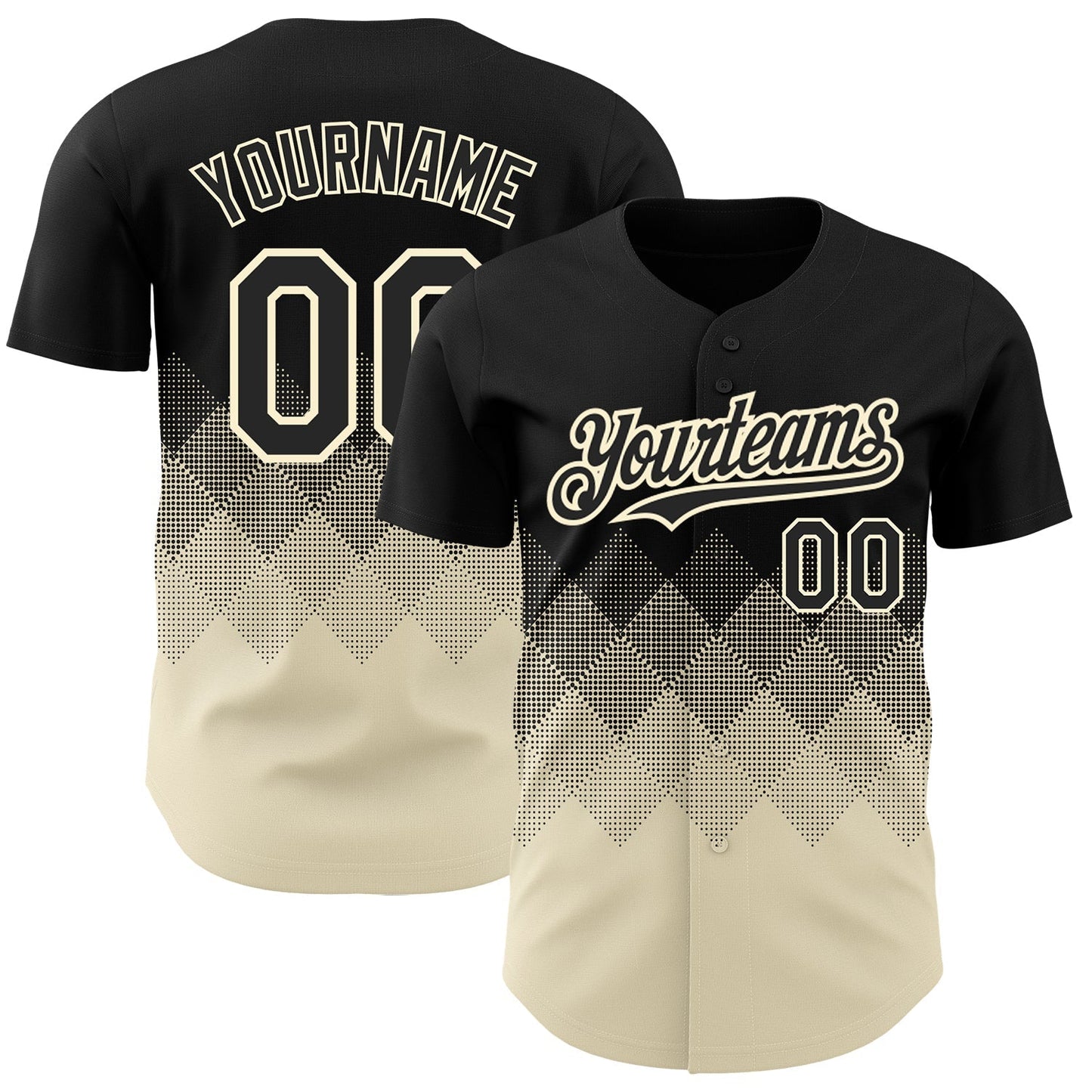 Custom Black Cream 3D Pattern Design Gradient Square Shapes Authentic Baseball Jersey baseball jersey product view 1