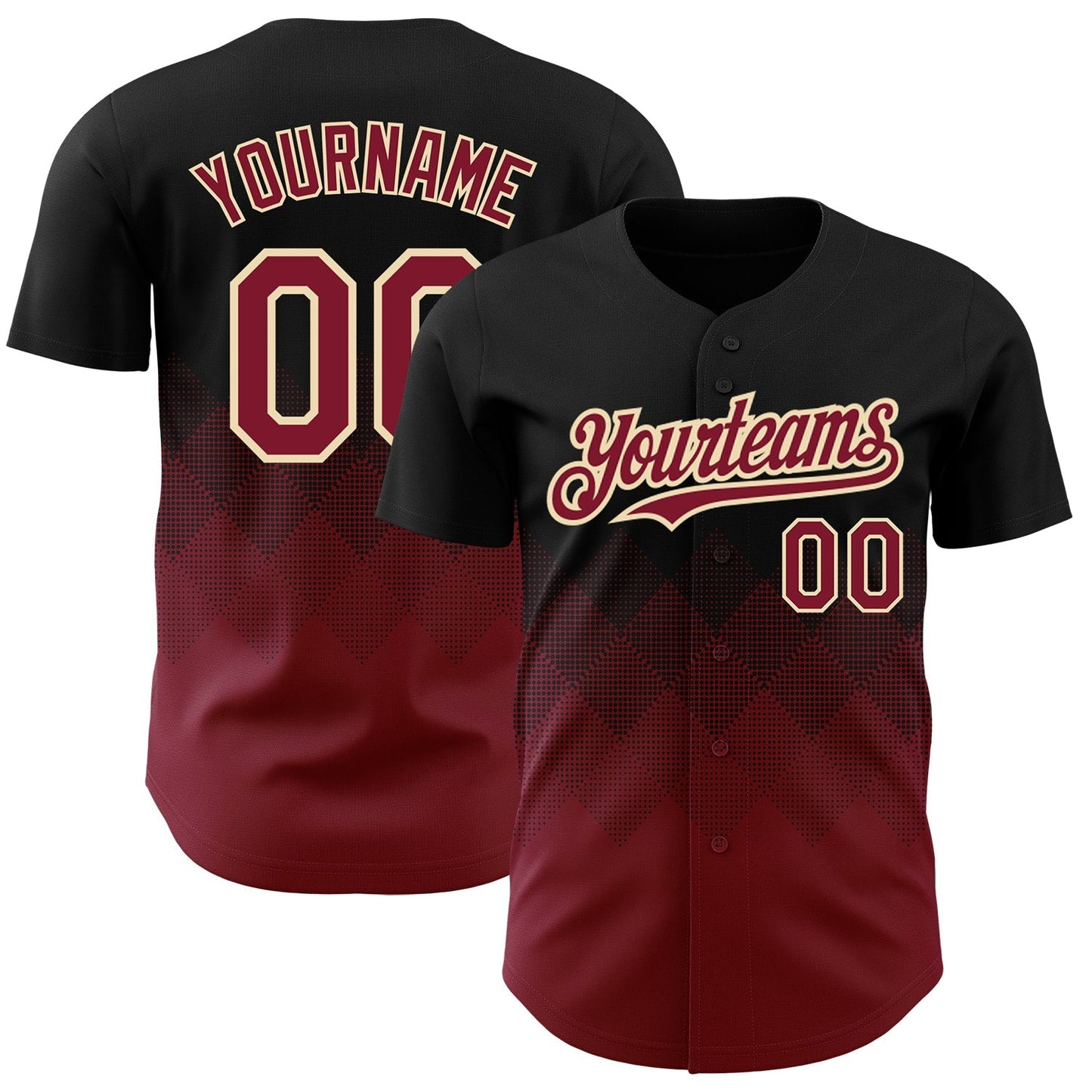 Custom Black Crimson-City Cream 3D Pattern Design Gradient Square Shapes Authentic Baseball Jersey baseball jersey product view 1