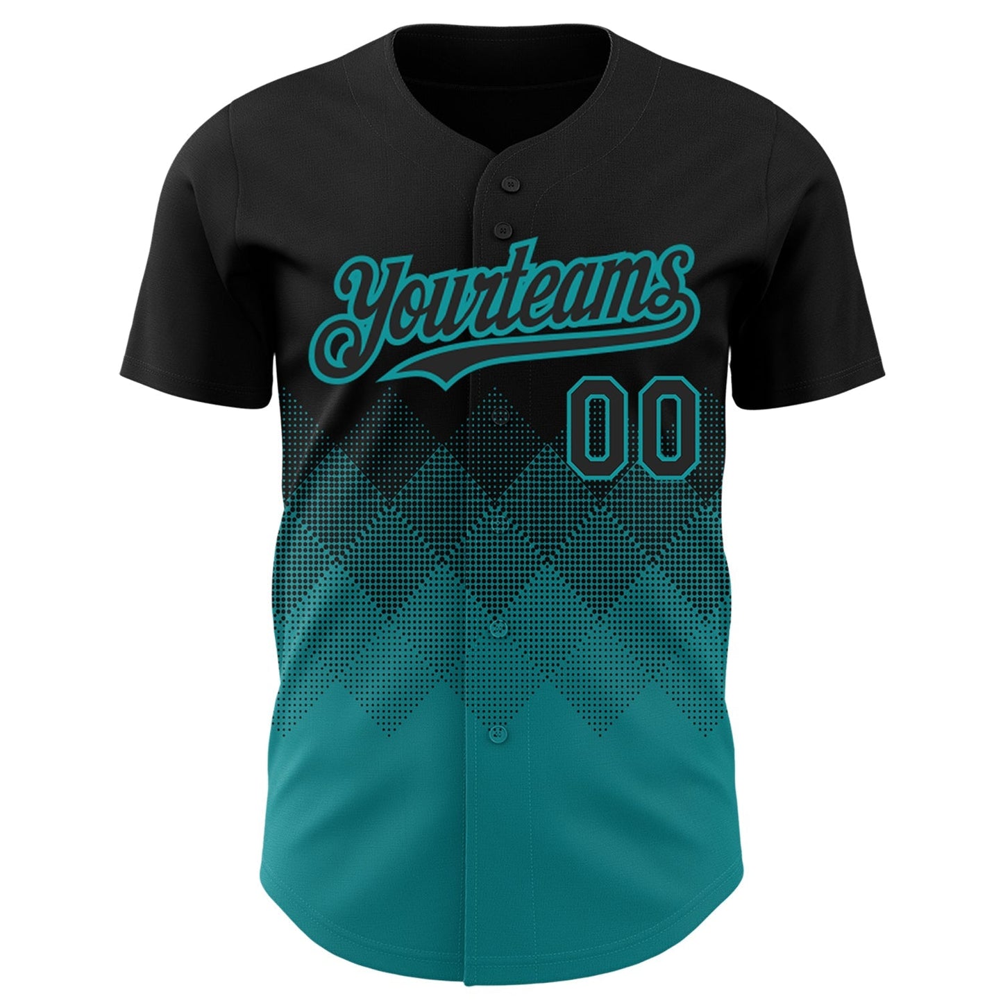 Custom Black Teal 3D Pattern Design Gradient Square Shapes Authentic Baseball Jersey baseball jersey product view 2