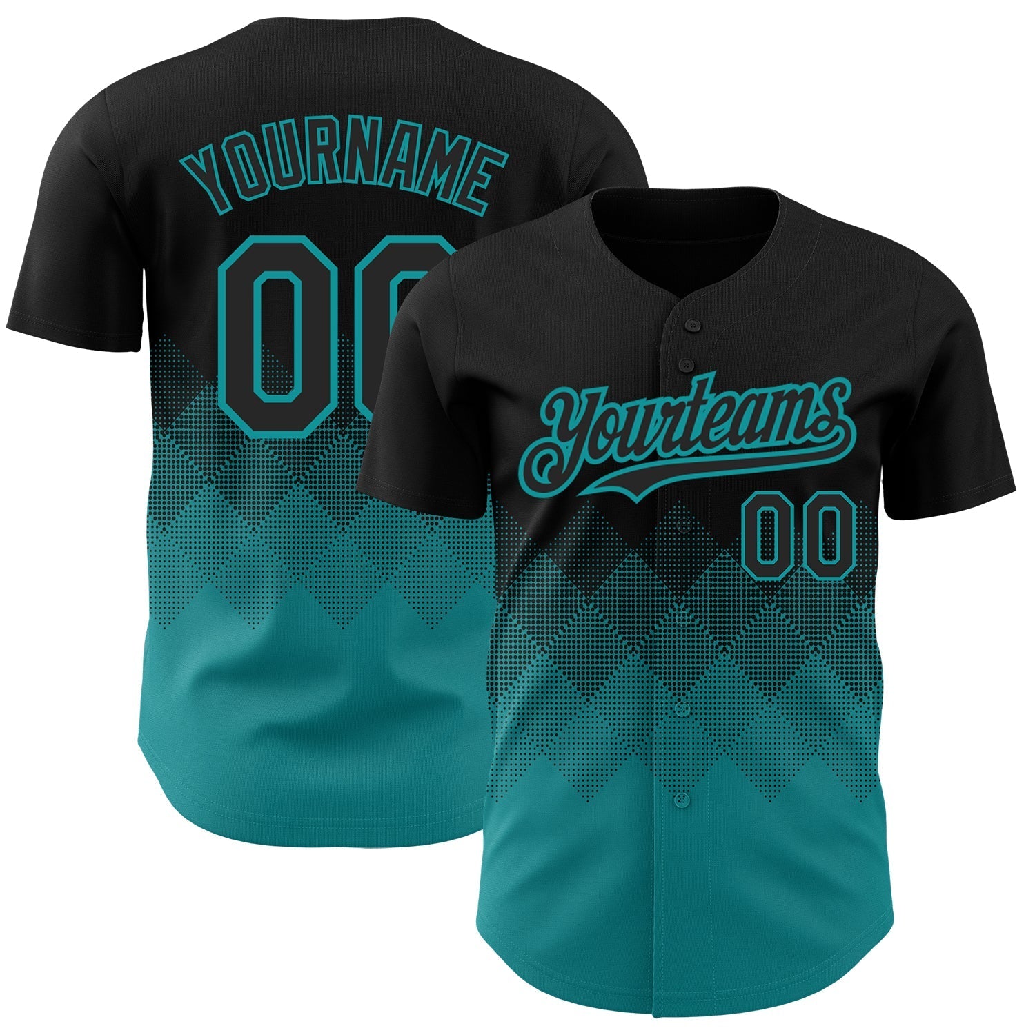 Custom Black Teal 3D Pattern Design Gradient Square Shapes Authentic Baseball Jersey baseball jersey product view 1