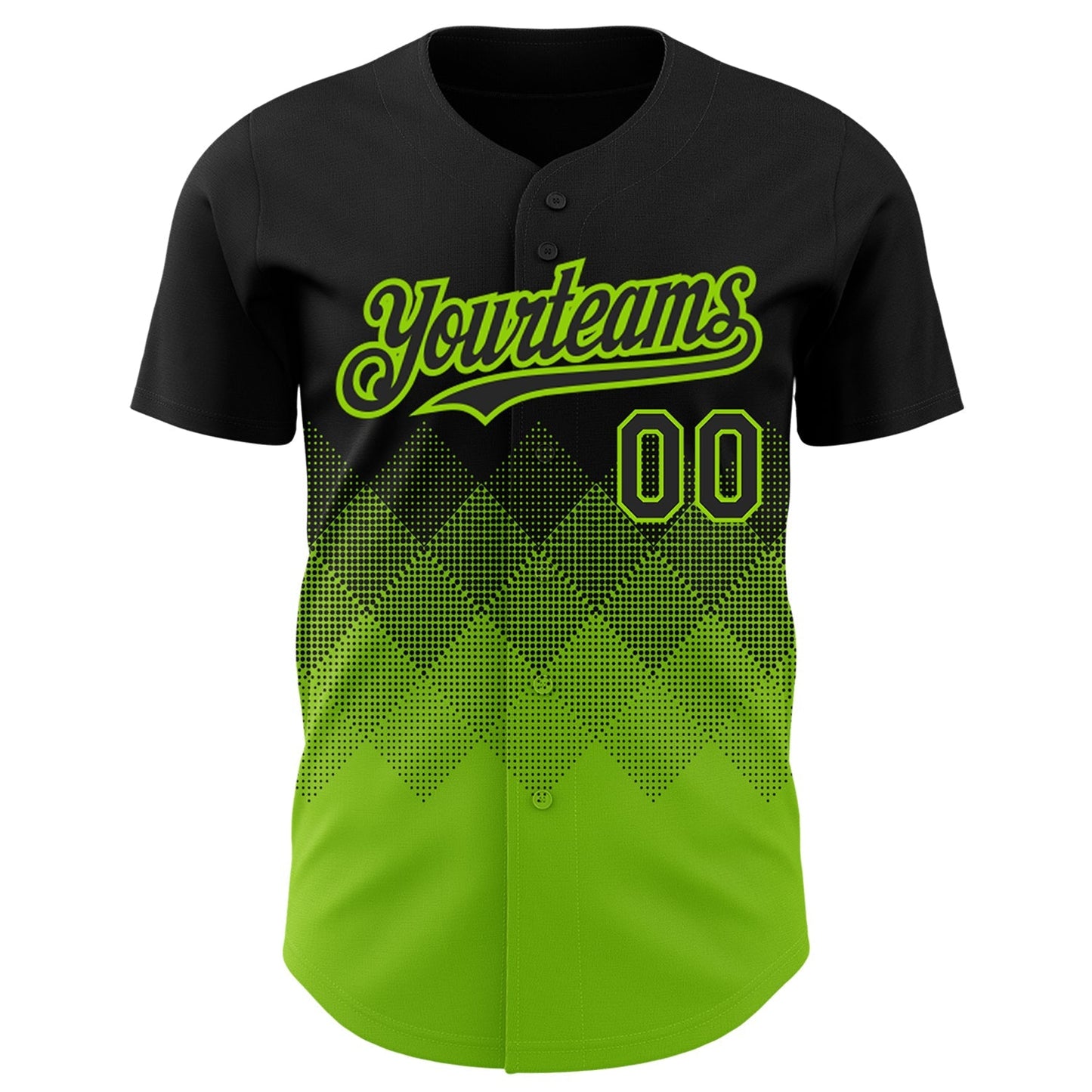 Custom Black Neon Green 3D Pattern Design Gradient Square Shapes Authentic Baseball Jersey baseball jersey product view 2
