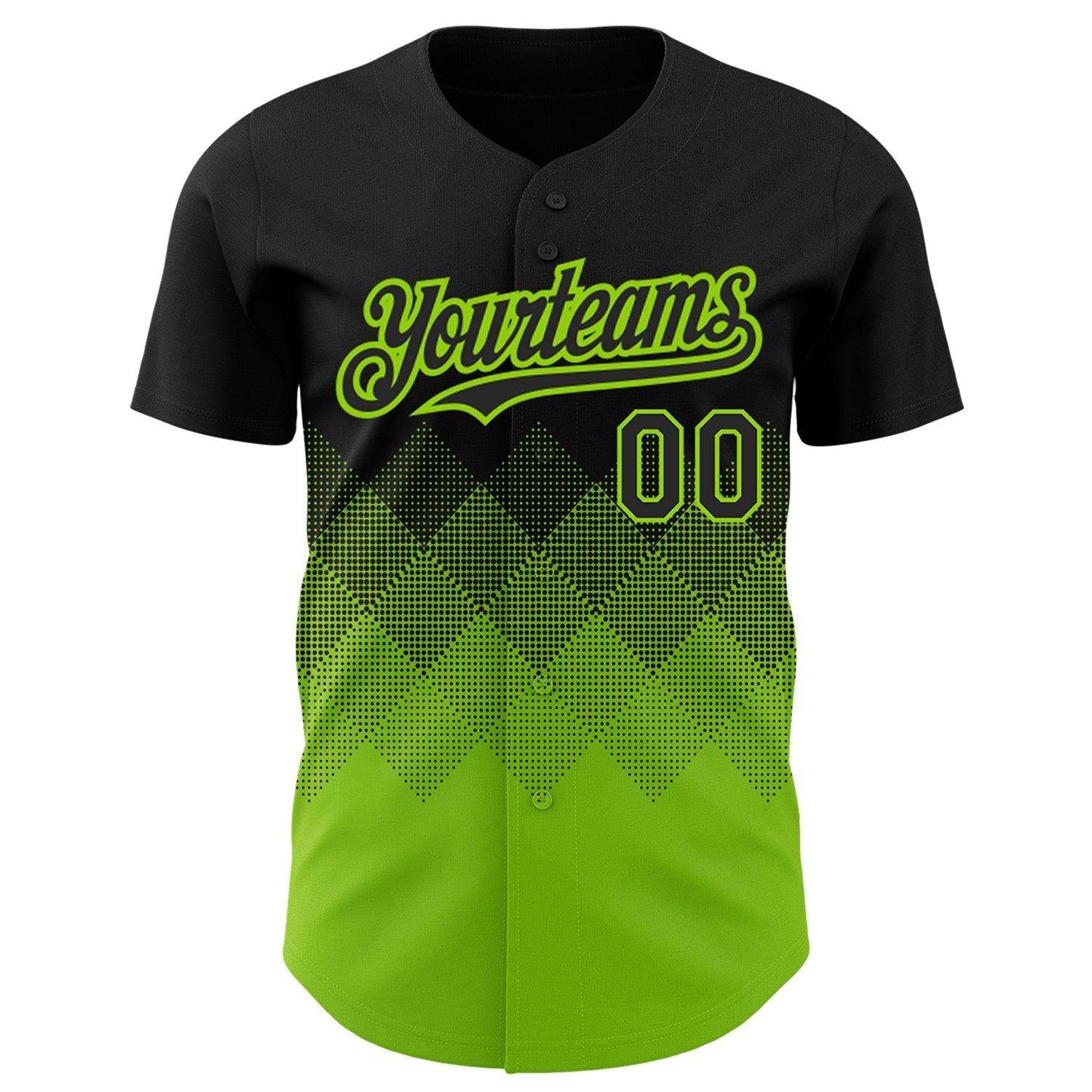 Custom Black Neon Green 3D Pattern Design Gradient Square Shapes Authentic Baseball Jersey baseball jersey product view 2