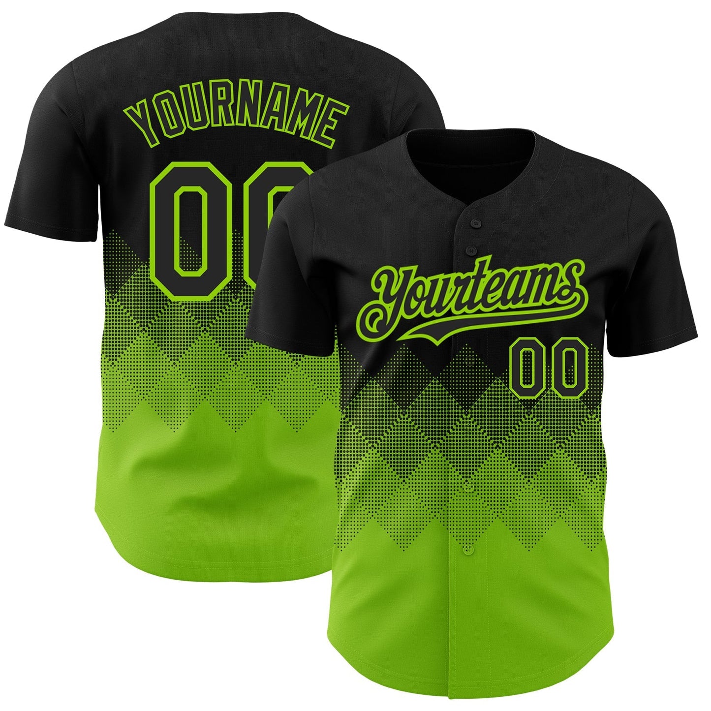 Custom Black Neon Green 3D Pattern Design Gradient Square Shapes Authentic Baseball Jersey baseball jersey product view 1