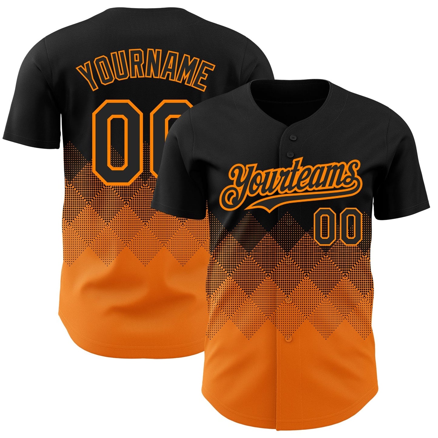 Custom Black Bay Orange 3D Pattern Design Gradient Square Shapes Authentic Baseball Jersey baseball jersey product view 1