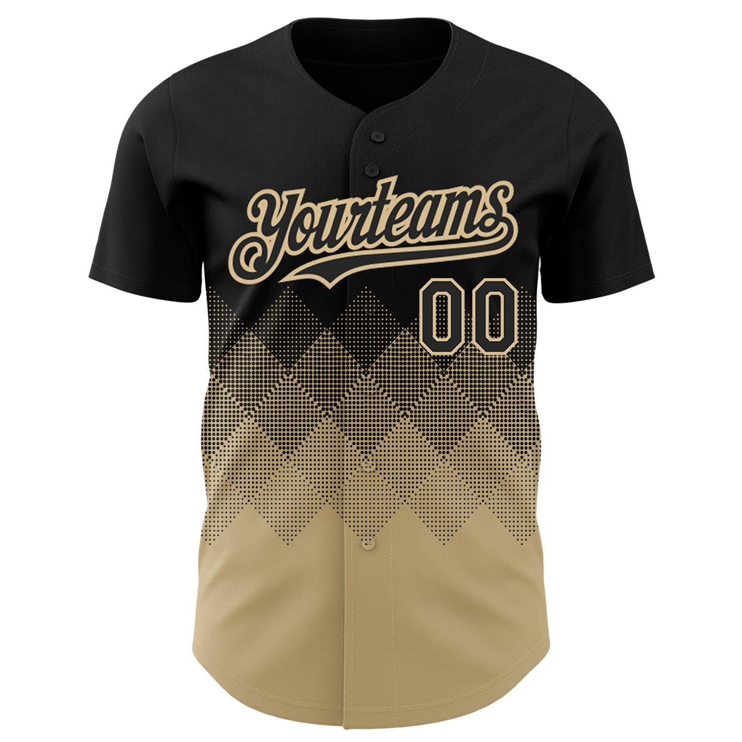 Custom Black Vegas Gold 3D Pattern Design Gradient Square Shapes Authentic Baseball Jersey baseball jersey product view 3
